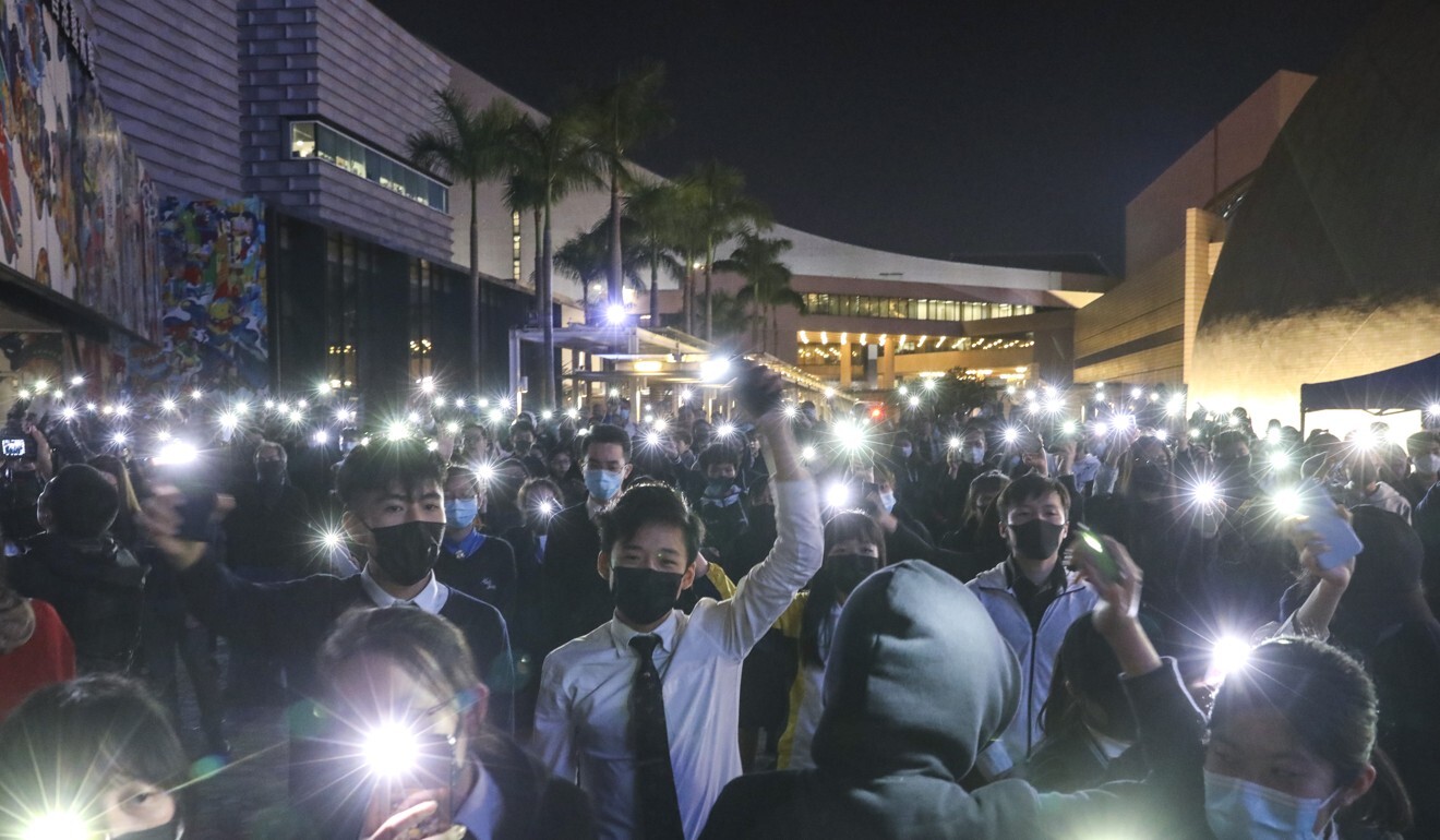 School students join a protest in Tsim Sha Tsui in December 2019. Photo: Dickson Lee