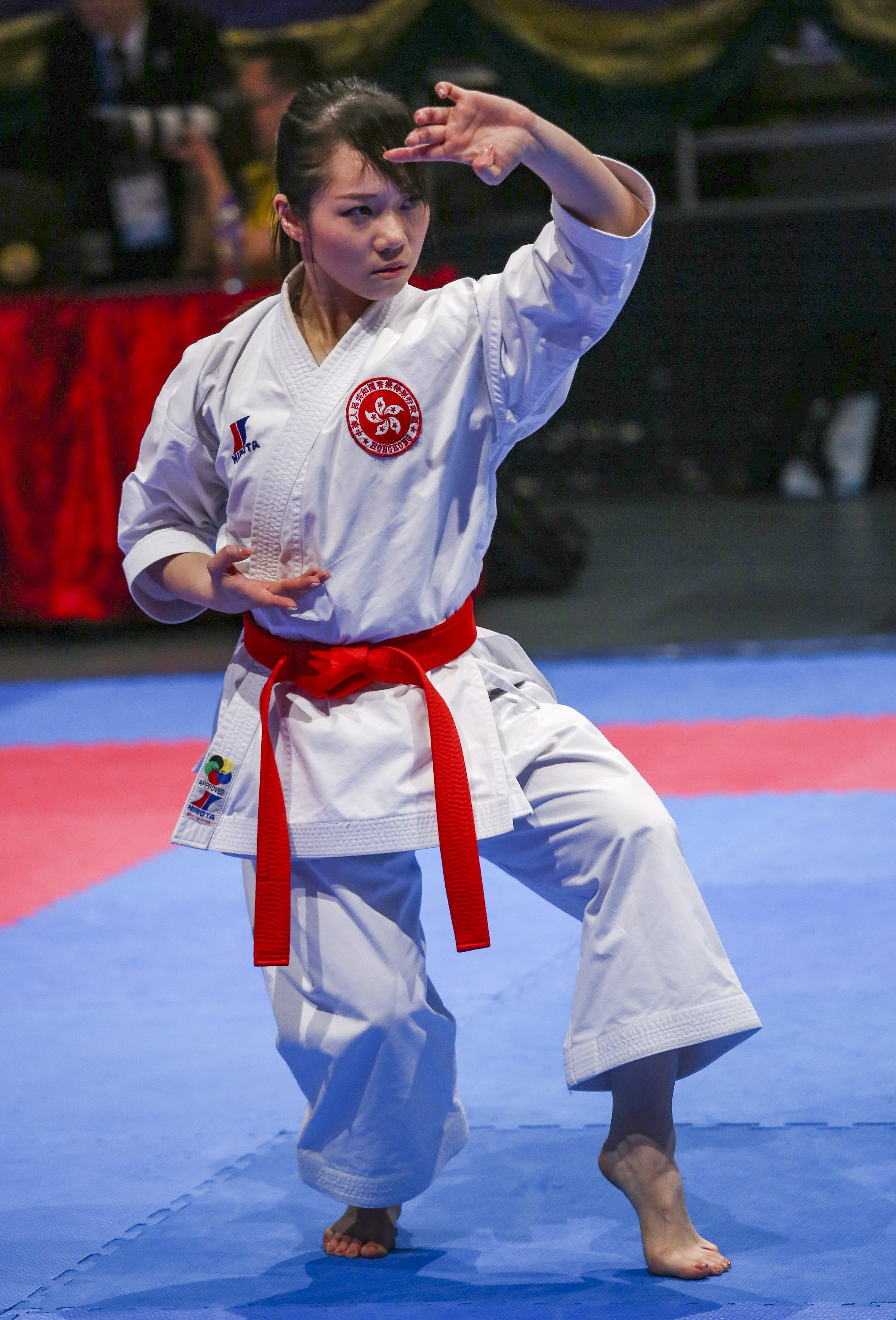 Hong Kong competitor Grace Lau Mo-sheung in the women’s individual kata at the 2019 East Asian Karate Championships in Hong Kong. Jonathan Wong