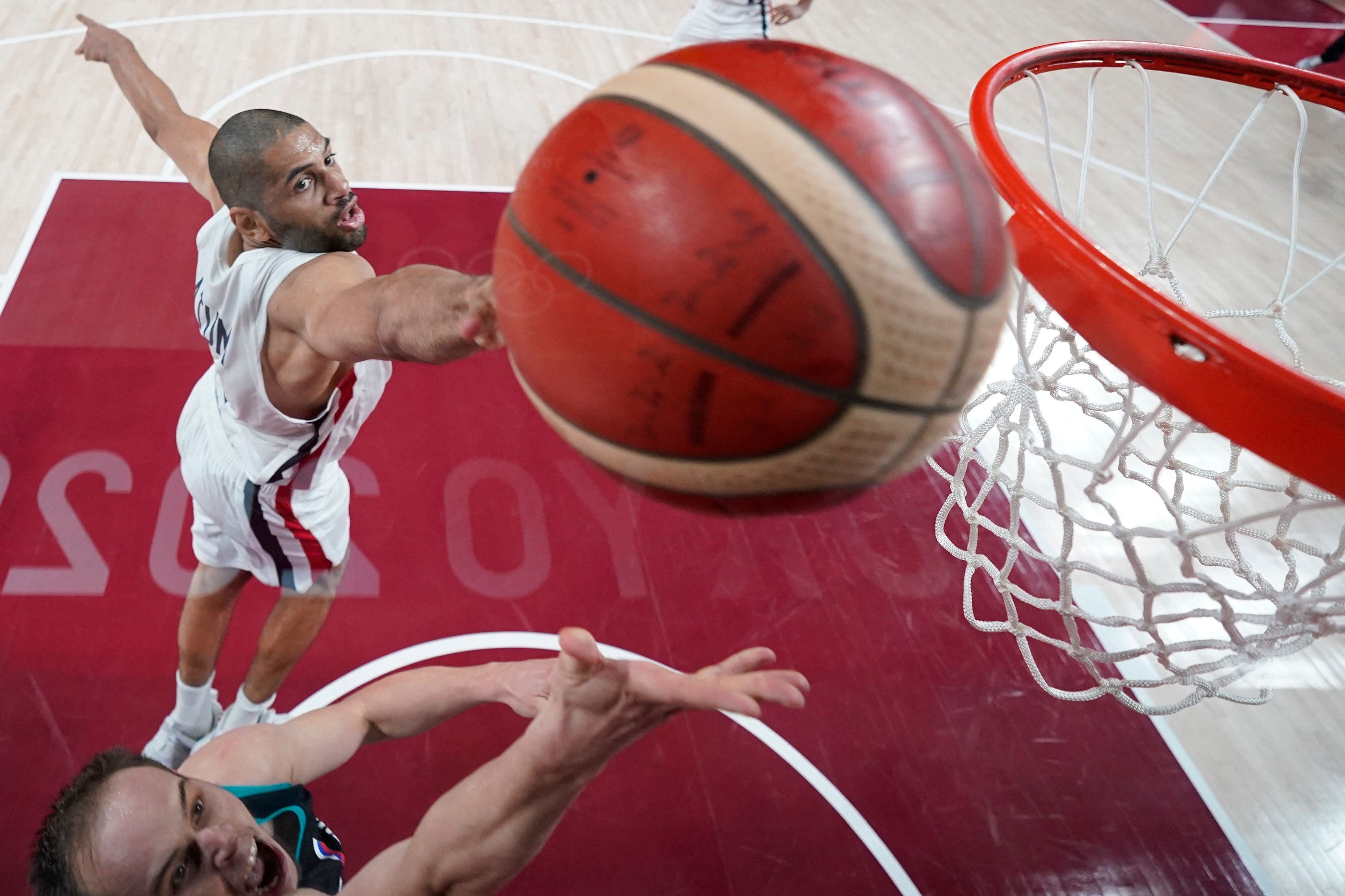 France's Nicolas Batum’s last-second block against Slovenia sets up a tantalising final between Les Bleus and the Americans for gold at Tokyo 2020. Photo: AFP