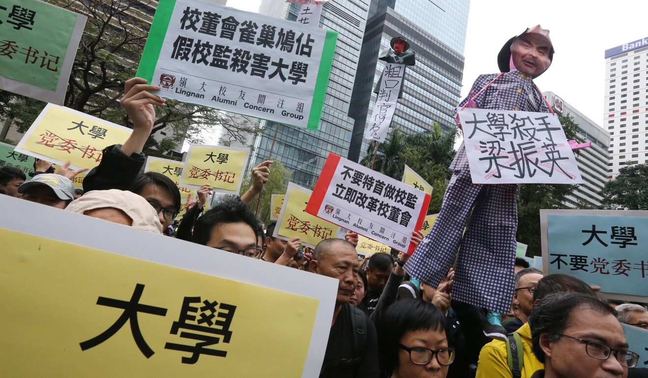 University alumni concern groups, including the Professional Teachers’ Union march to Government House in a protest in 2016. Photo: Felix Wong