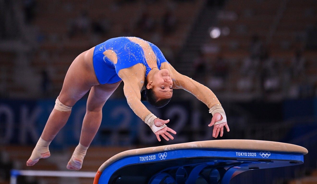 Costa Rica’s Luciana Alvarado performs on the vault during the Tokyo Olympics gymnastic competition. Photo: Reuters