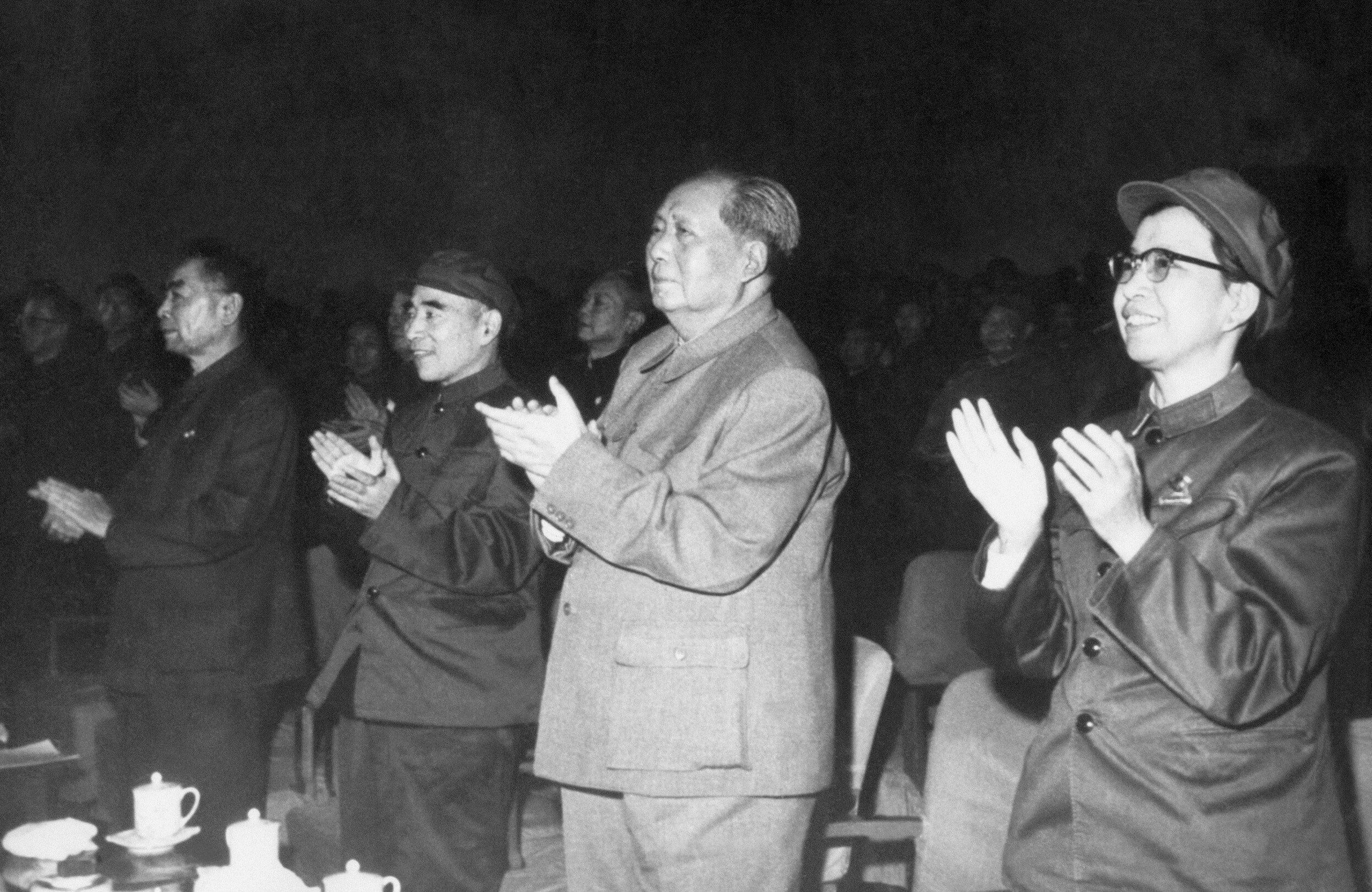 Communist Party chairman and Chinese president Mao Zedong (second right) joins (from left) premier Zhou Enlai, defence minister Lin Biao and ‘Madame Mao’ Jiang Qing in a standing ovation during a meeting in Beijing in April 1967. Mao’s Cultural Revolution was launched the previous year. Photo: Xinhua/AFP