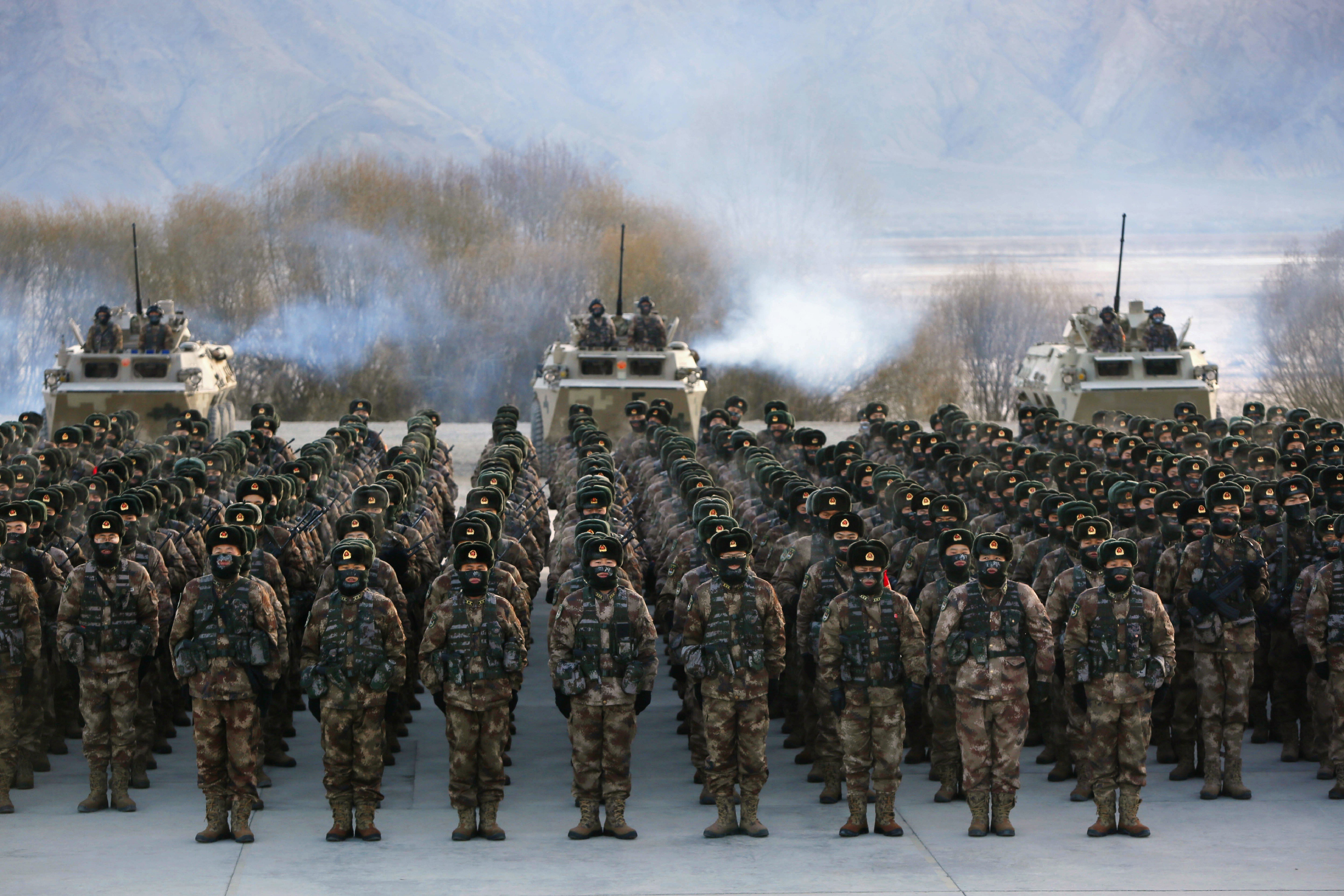 Chinese soldiers rally while training in Kashgar in northwestern China’s Xinjiang Uygur autonomous region in January. Photo: Chinatopix via AP