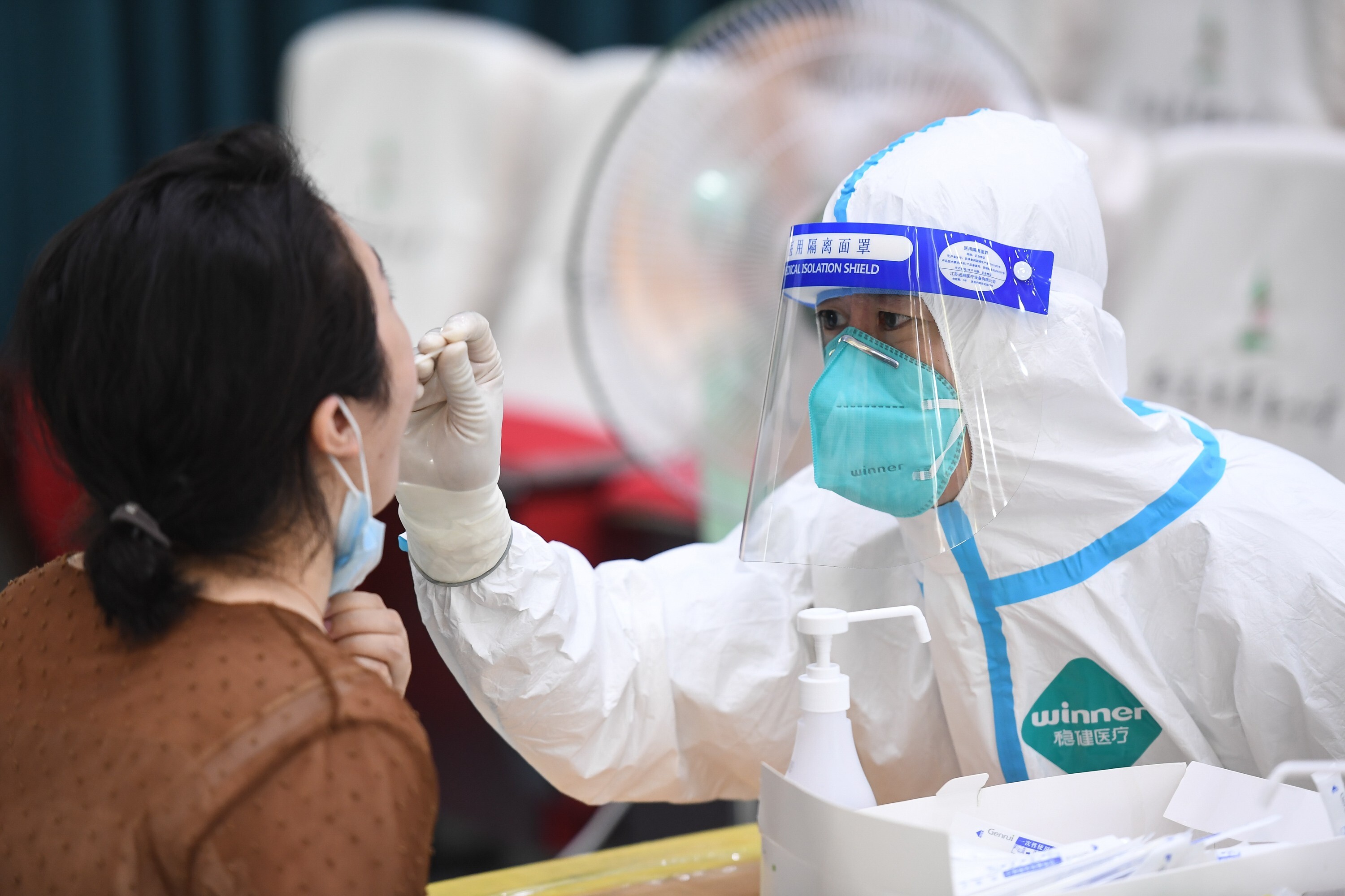 A resident gets tested in Nanjing last week. China’s latest outbreak, fuelled by the Delta strain, appears to be easing. Photo: Xinhua