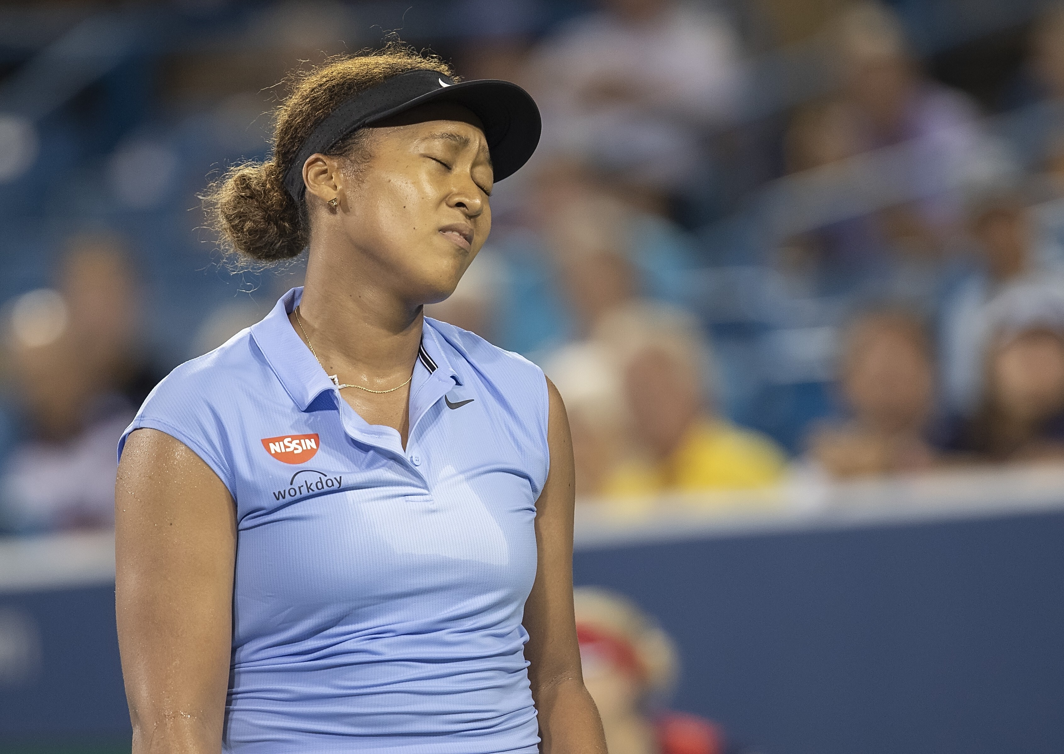 Naomi Osaka of Japan reacts during her match against Jil Teichmann of Switzerland during the Western and Southern Open at the Lindner Family Tennis Center in Mason, Ohio. Photos: USA Today Sports