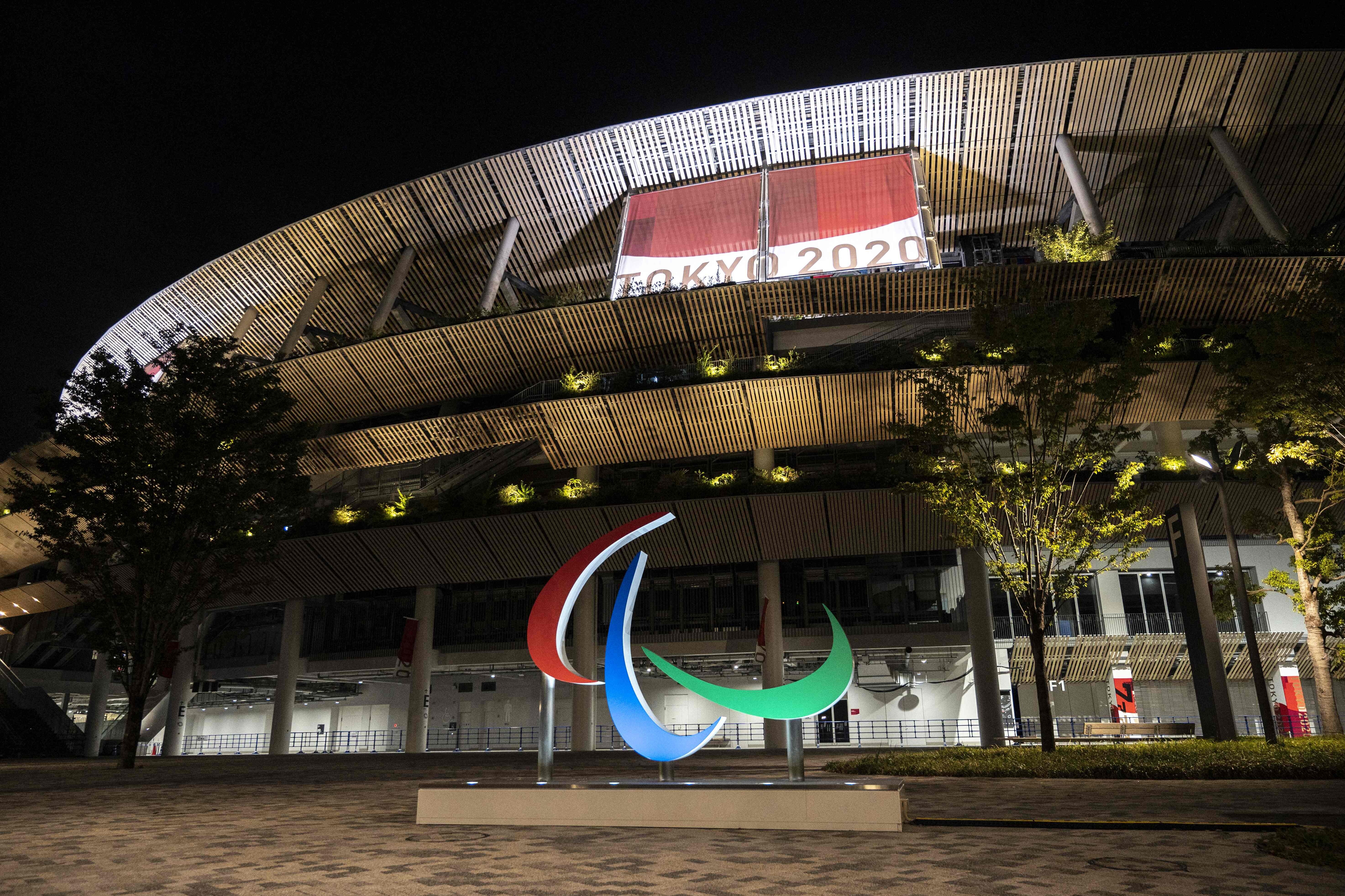 The Paralympics symbol is pictured in front of the National Stadium, the main venue of the Games. Photo: AFP