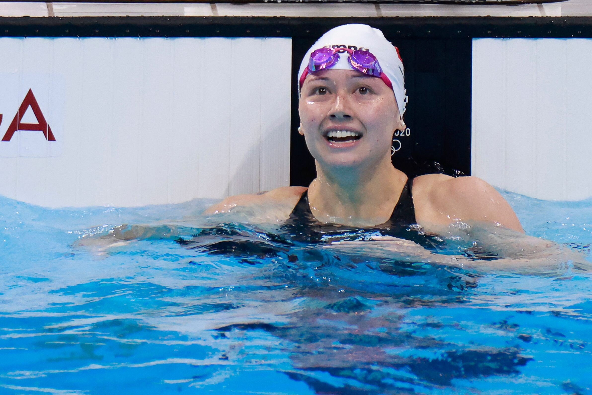 Hong Kong's Siobhan Haughey reacts after winning silver in the final of the women's 100m freestyle at the Tokyo 2020 Olympic Games. Photo: AFP