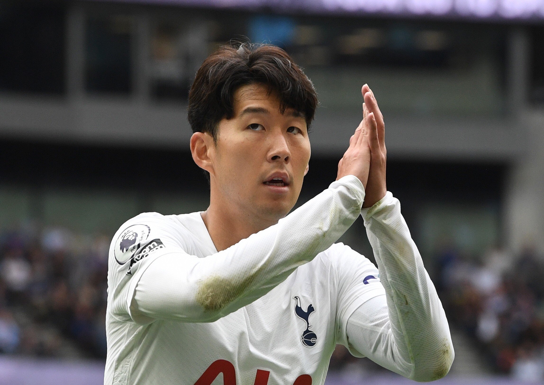 Son Heung-min of Tottenham Hotspur reacts during the English Premier League win over Watford. Photo: EPA