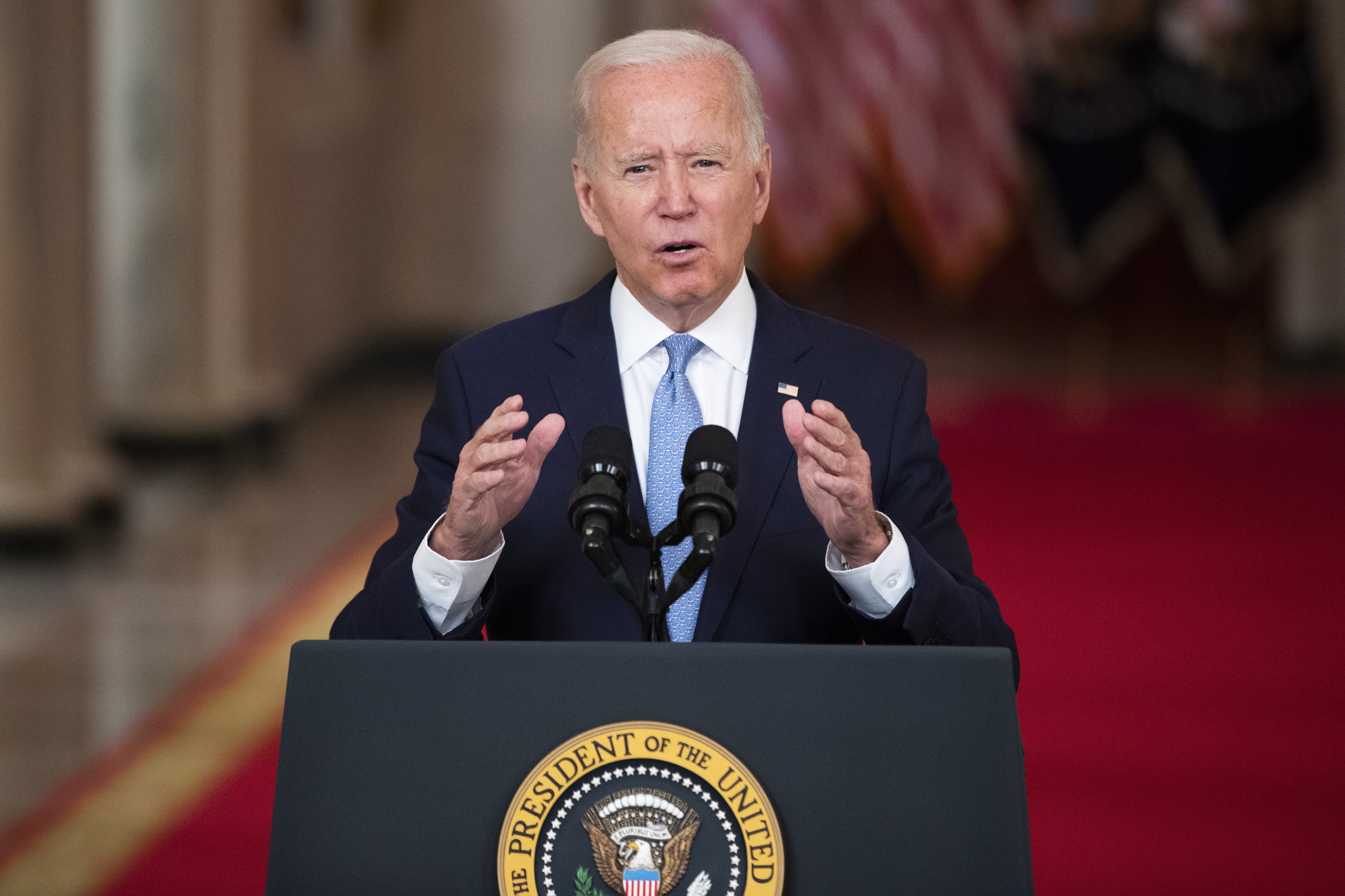 US President Joe Biden delivers remarks on the end of the war in Afghanistan at the White House in Washington on Tuesday. Photo: EPA-EFE