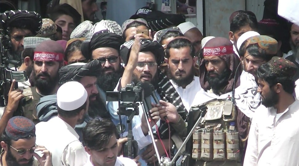 Afghanistan: Taliban supporters hold mock funeral with coffins draped ...