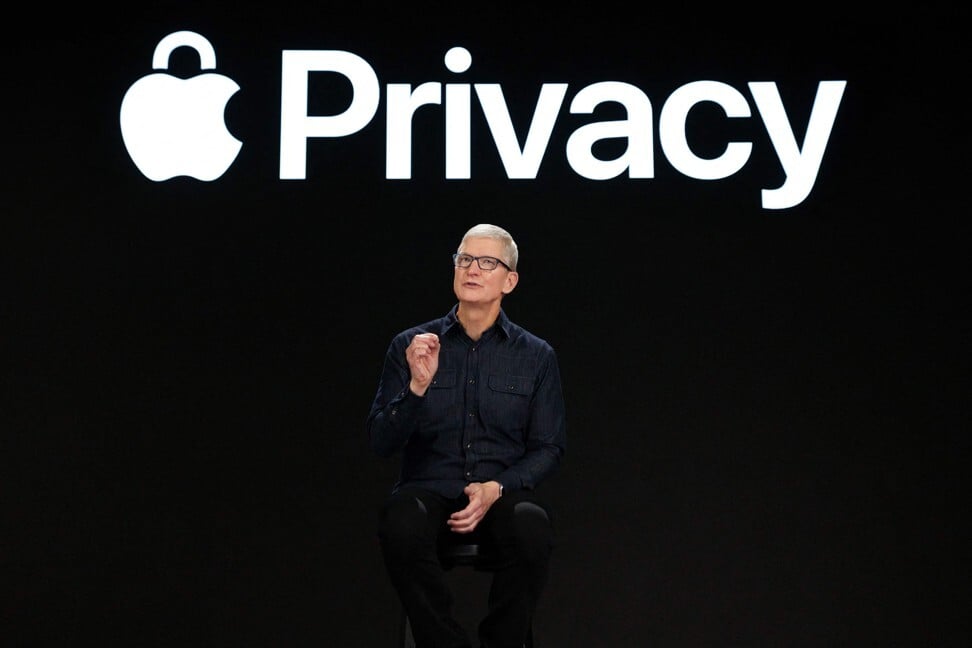 Apple CEO Tim Cook previews powerful new privacy protections at Apple's Worldwide Developers Conference at Apple Park in Cupertino, California. The company said its new “private relay” VPN feature would not be available in mainland China. Photo: AFP