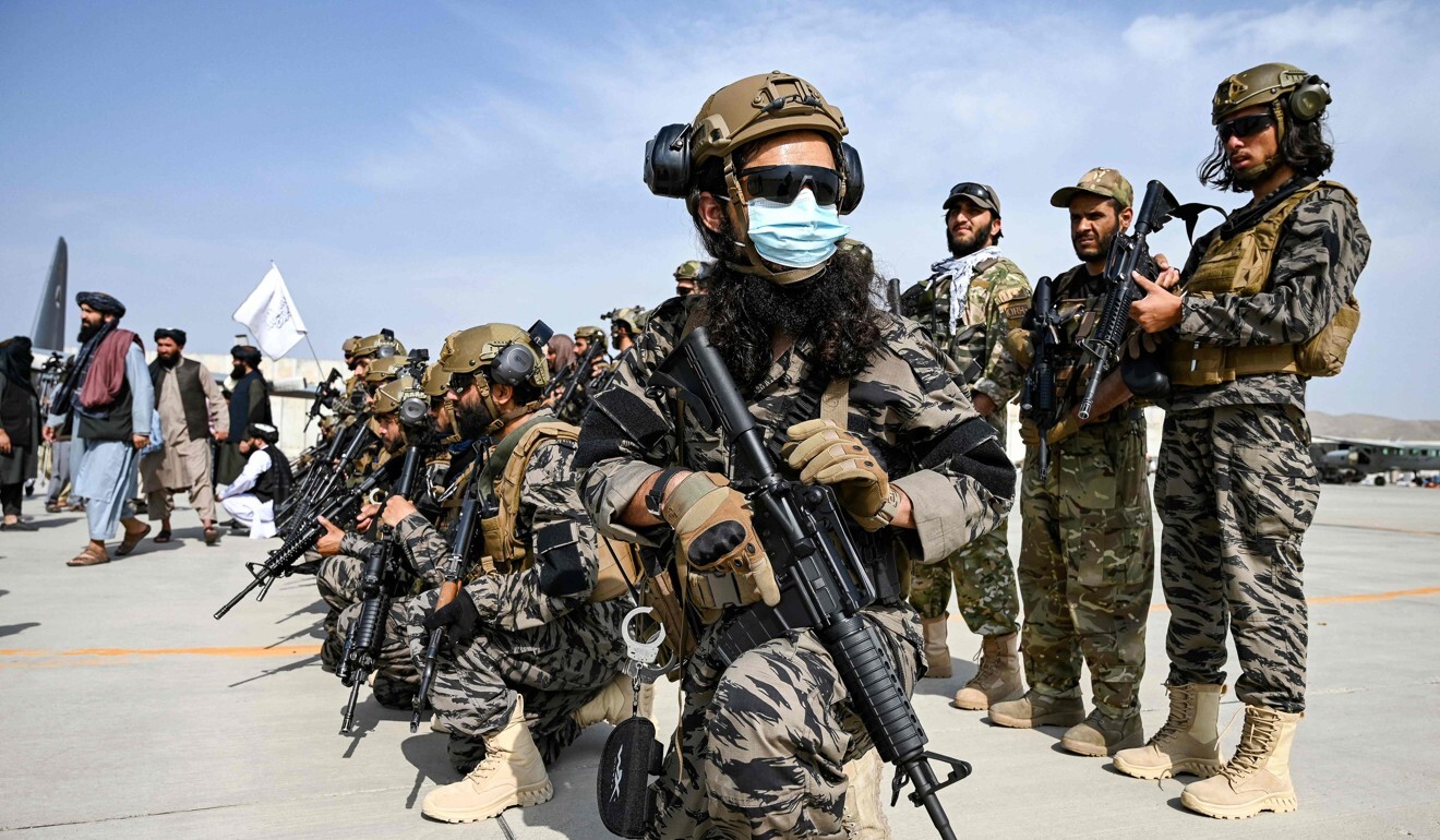 The Taliban’s Badri special force fighters at the Kabul airport on August 31, after the US completed its troop withdrawal. Photo: AFP