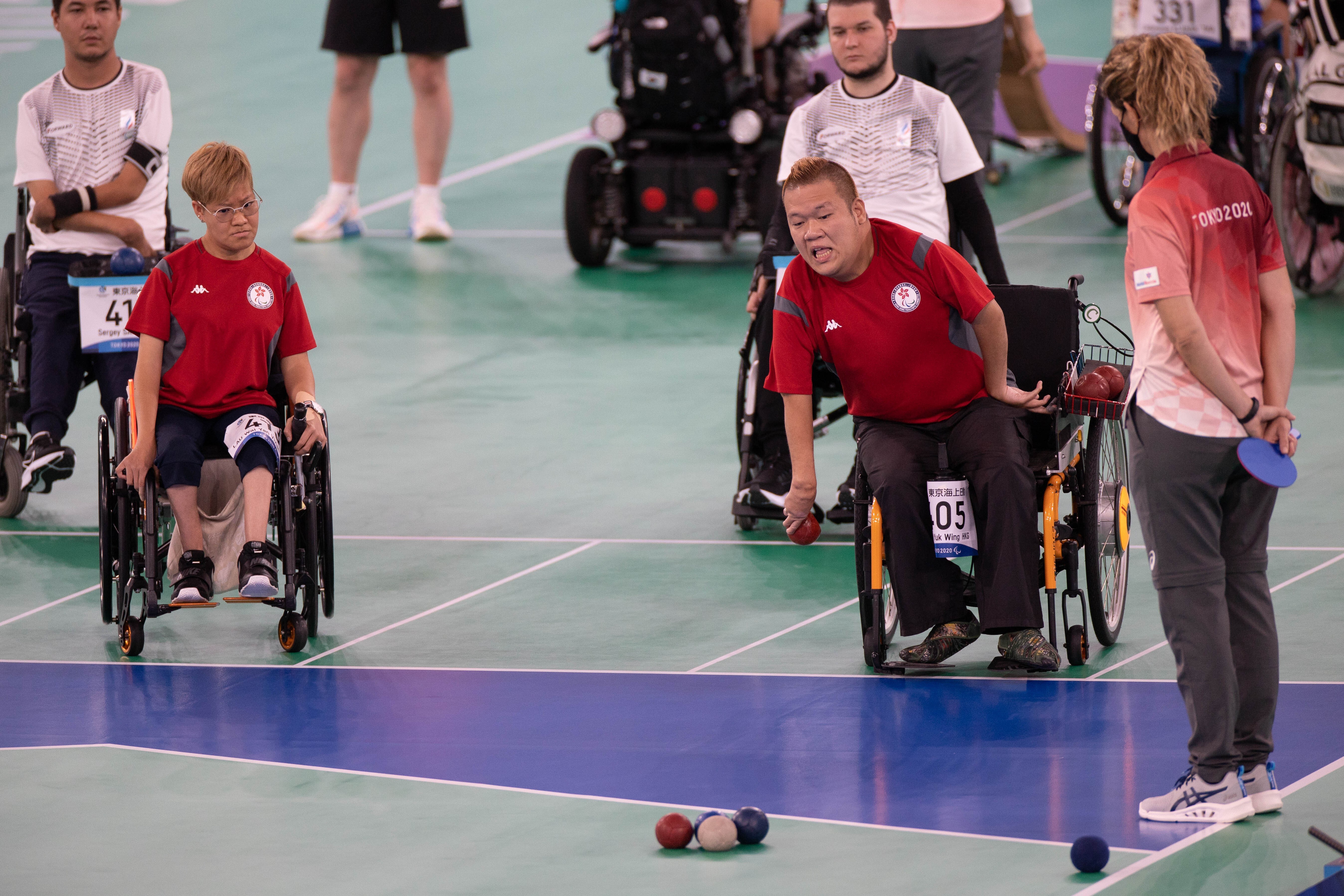 Hong Kong's boccia bowlers in action during the Tokyo 2020 Paralympic Games pairs event. Photo: Hong Kong Paralympic Committee