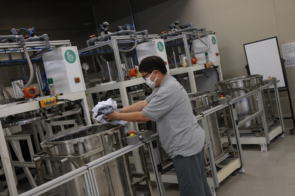 The ozone sanitisation process at the Billie upcycling system at Novetex Textiles’ facilities in the Tai Po Industrial Estate on July 21, 2021. Photo: K.Y. Cheng