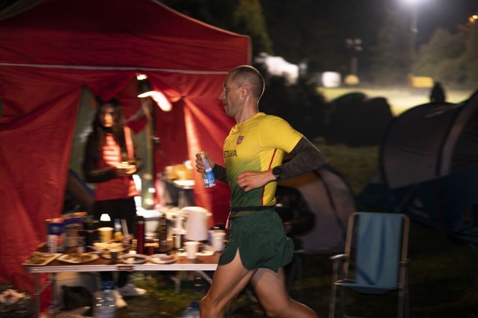 Aleksandr Sorokin running through the night on the way to his 24-hour world record. Photo: Handout