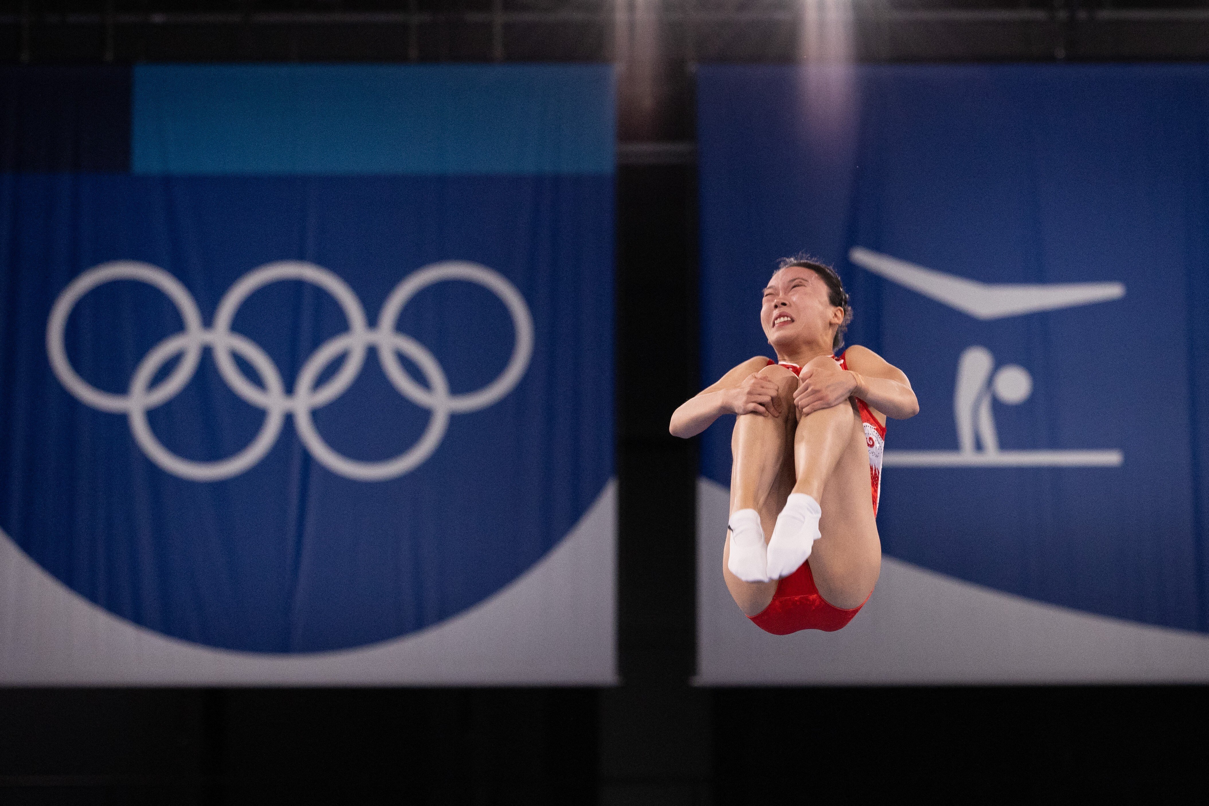 China's Zhu Xueying competes in the women's final of the trampoline event during Tokyo 2020 Olympic Games. Photo: AFP