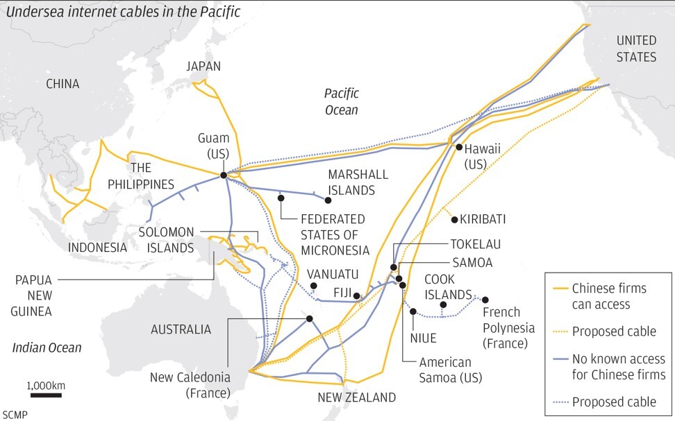 Internet cables in the Pacific Ocean Undersea project.