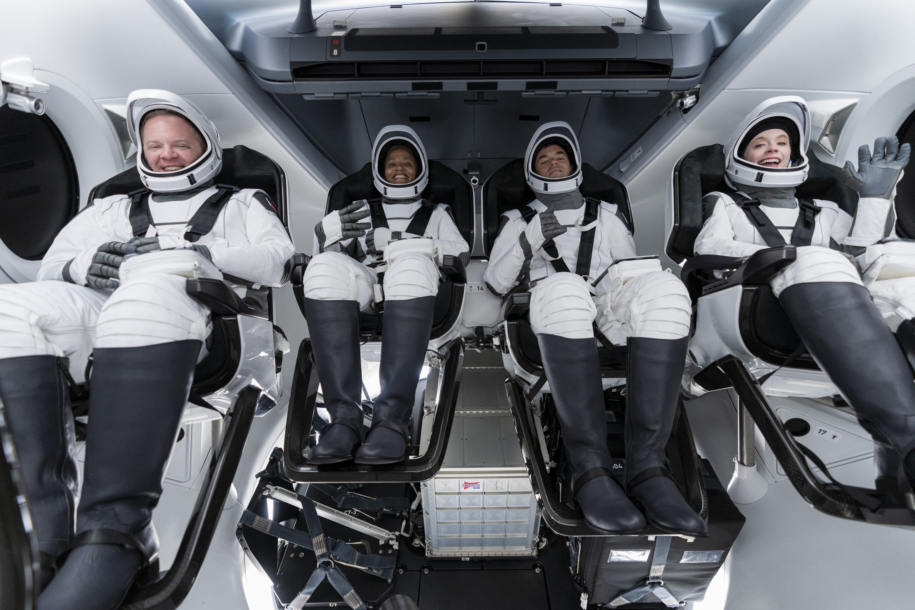 The four passengers are supposed to embody the opening-up of space to everyone, giving the mission its name: Inspiration4. Photo: SpaceX