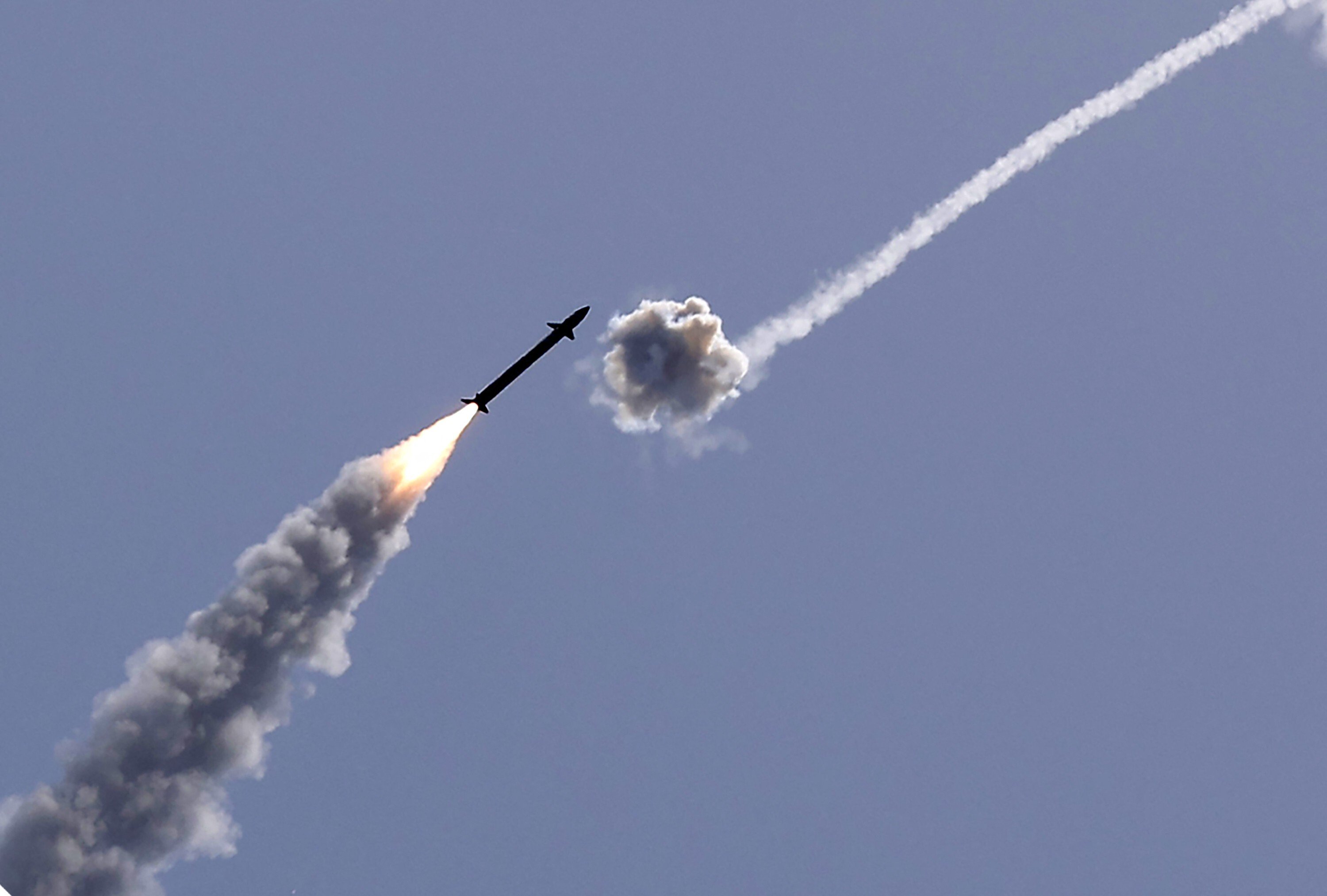 Israel’s Iron Dome aerial defence system intercepts a rocket launched from the Gaza Strip in May. Photo: AFP