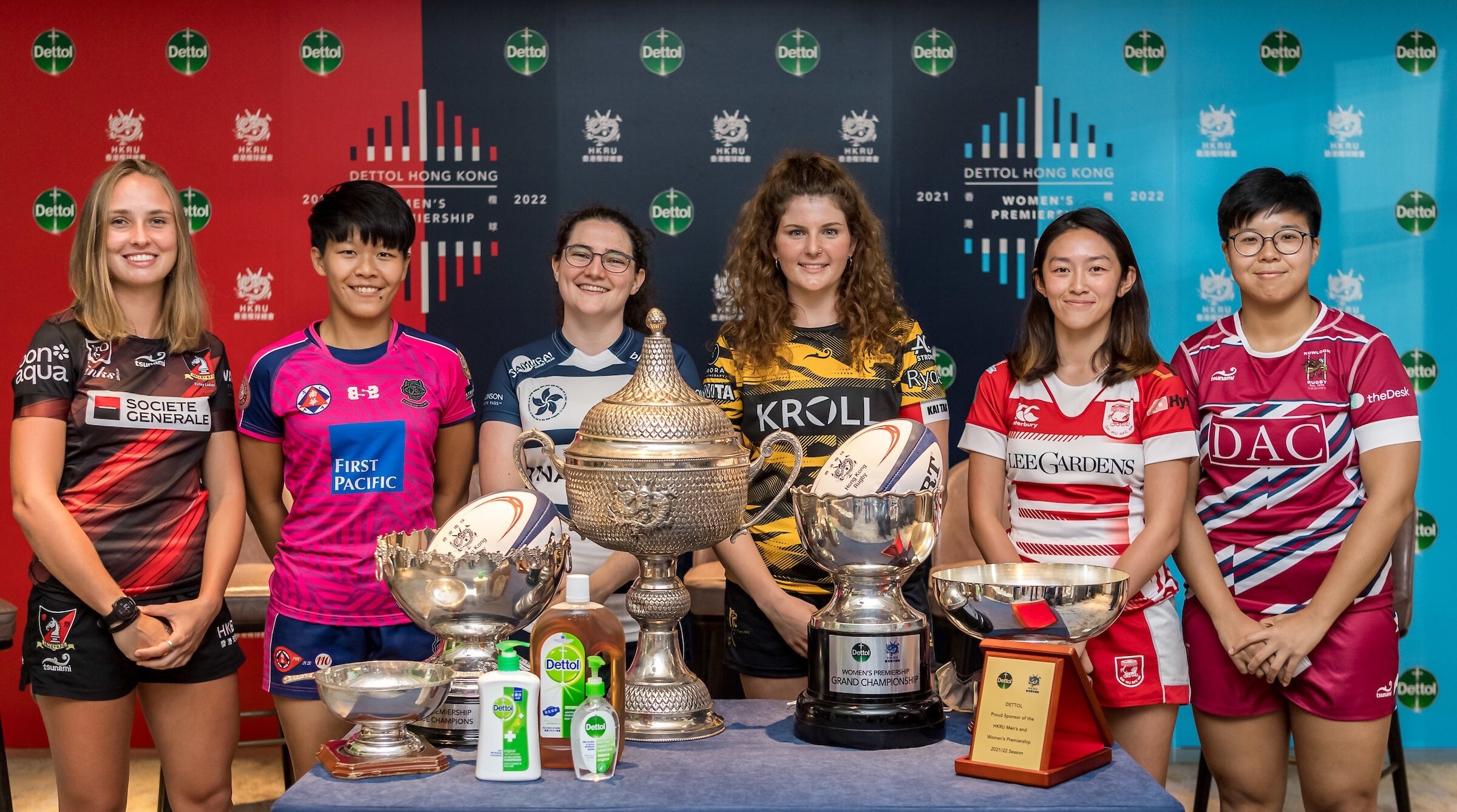 Team captains and representatives at the HKRU Dettol Women's Premiership 2021-2022 season launch at Hong Kong Football Club in Causeway Bay in September. Photo: Ike Images