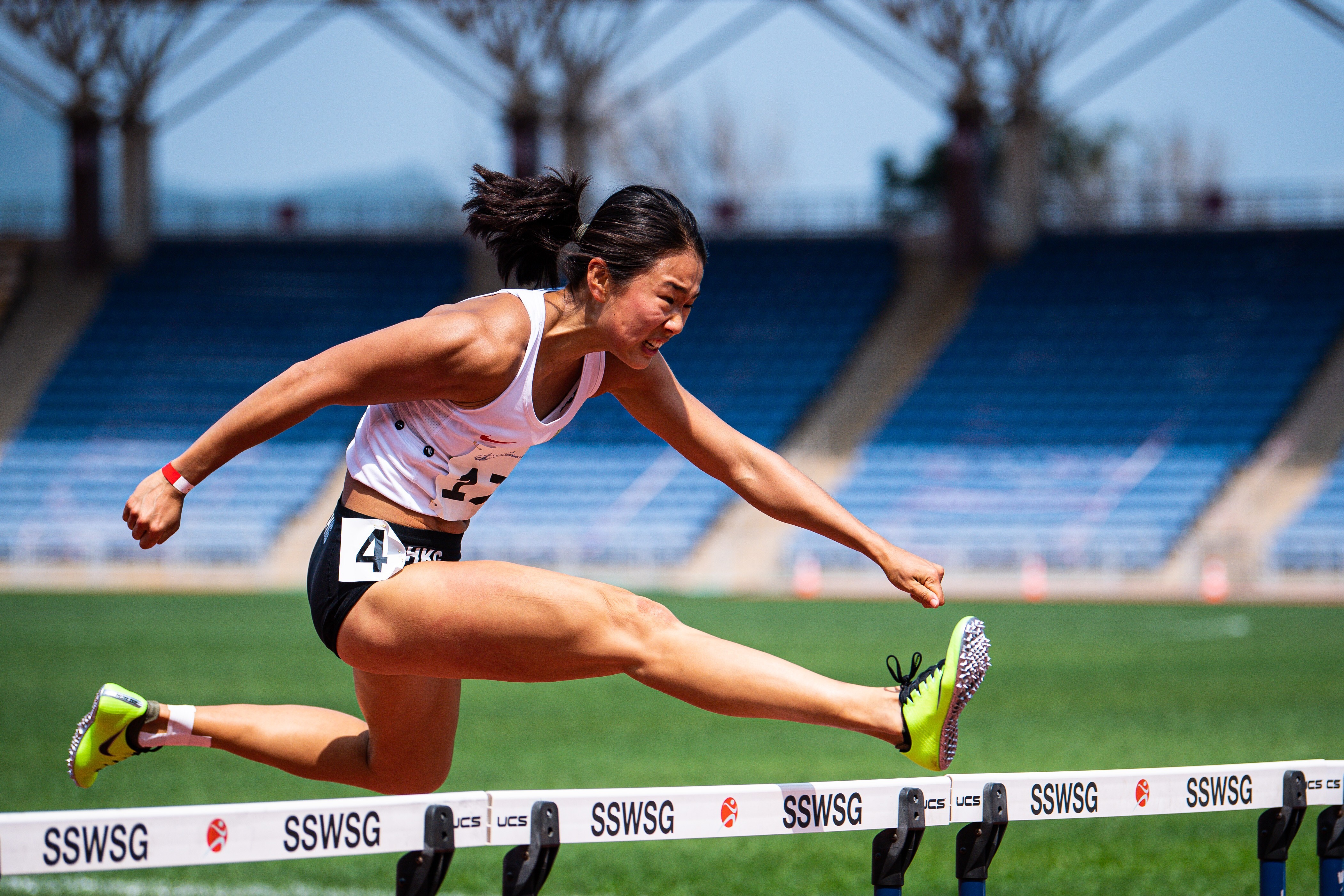 Hong Kong’s Vera Lui Lai-yiu in the hurdles at the Hong Kong Championships in May. Photo: HKAAA