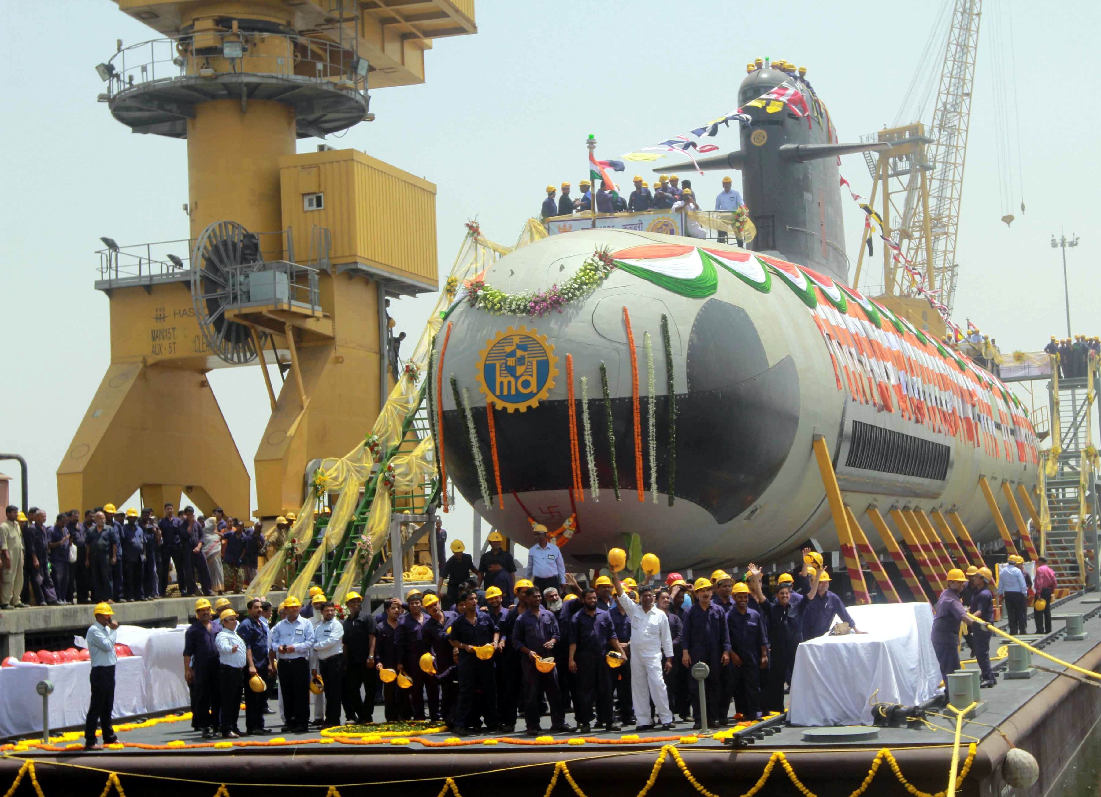 The Indian Navy's indigenously built, diesel-electric, Scorpene attack submarine at Mazagon Dock in Mumbai. Photo: Xinhua