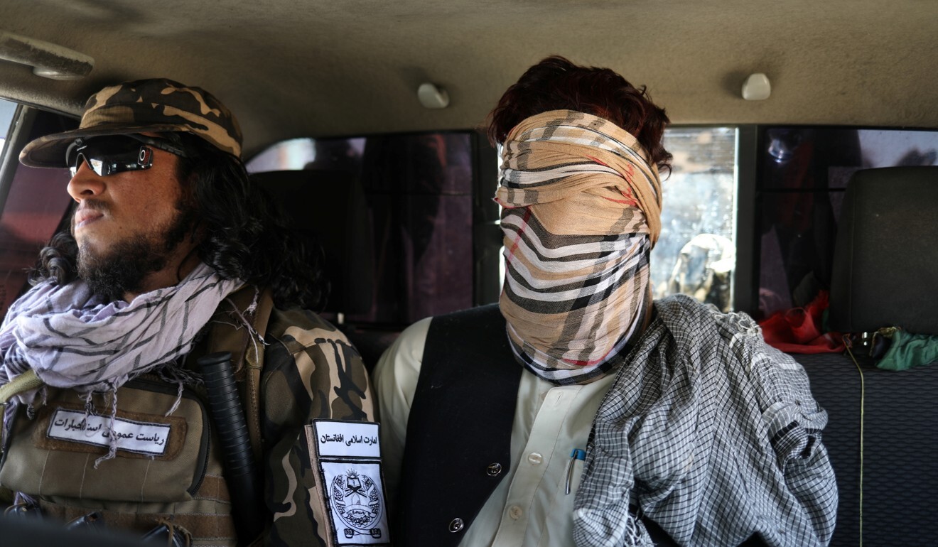 A suspected Isis member sits blindfolded in a Taliban special forces vehicle in Kabul, Afghanistan. Photo: Reuters