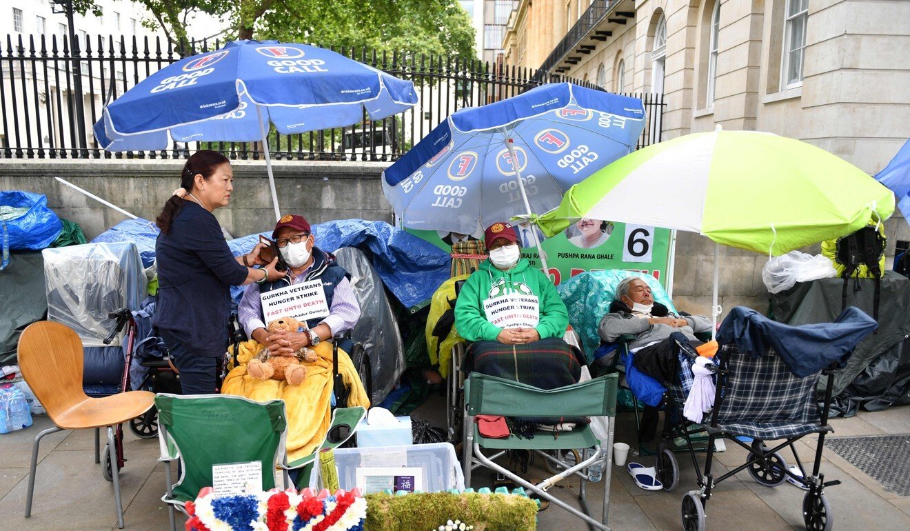 Gurkha protesters on hunger strike outside Downing Street in August. Photo: AFP