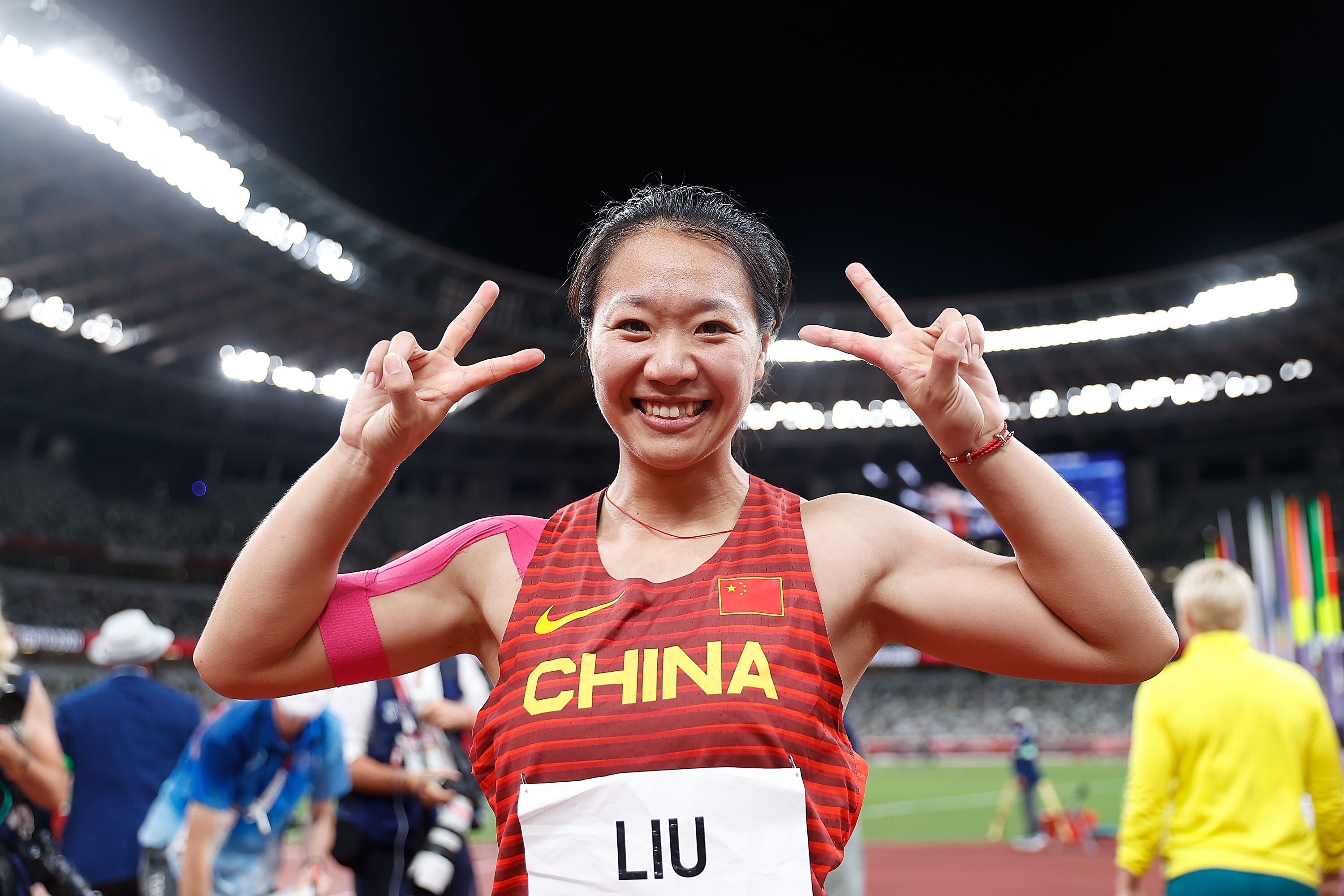 Liu Shiying of China celebrates after winning the women‘s javelin throw final at the Tokyo 2020 Olympic Games in Japan. Photo: Xinhua