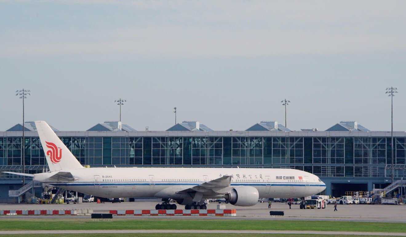 An unscheduled Air China 777, carrying Huawei executive Meng Wanzhou, taxis at Vancouver International Airport before taking off for China on Friday afternoon. Photo: SCMP