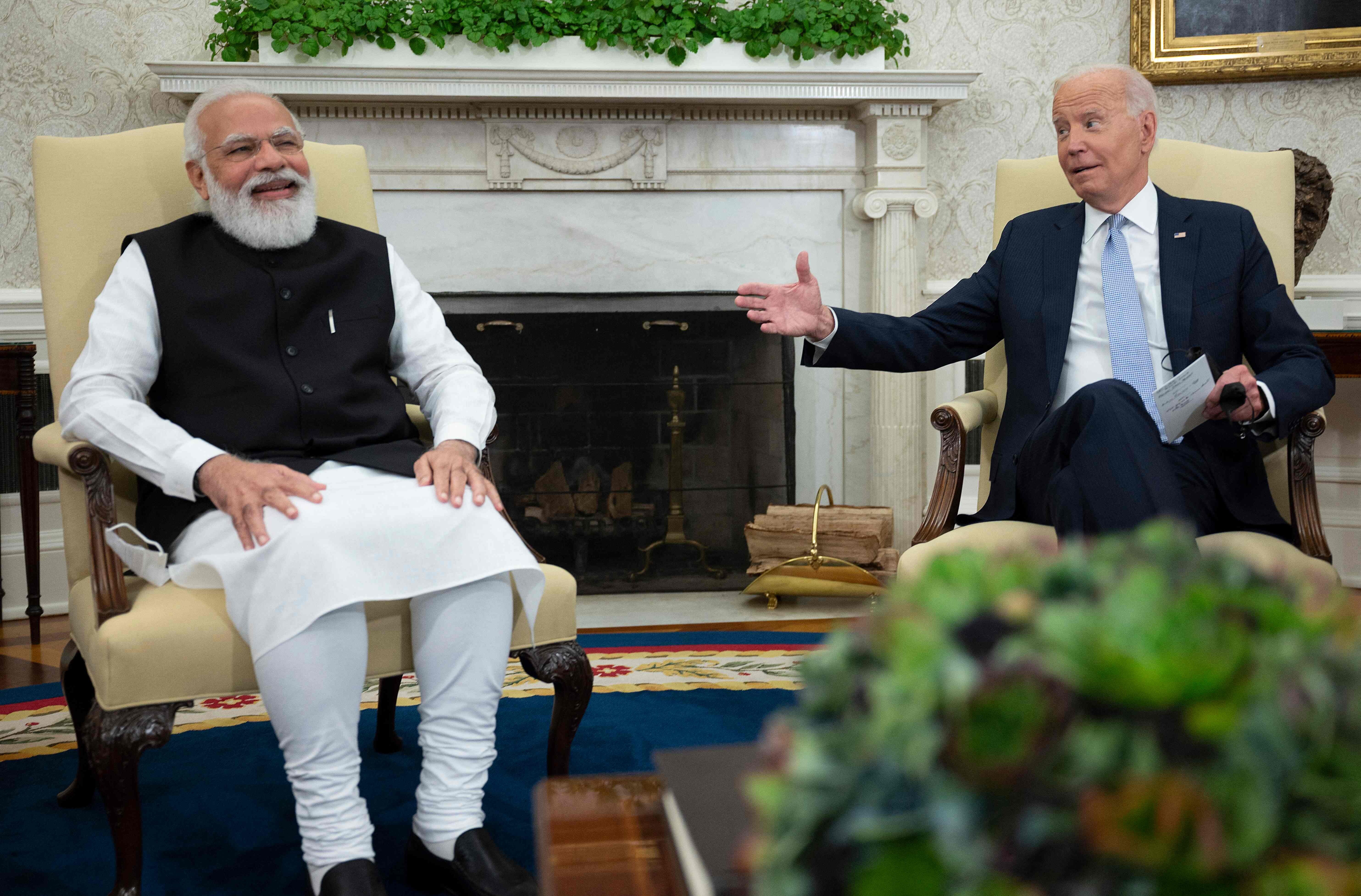 US President Joe Biden meets with Indian Prime Minister Narendra Modi in the Oval Office of the White House on Friday. Photo: AFP