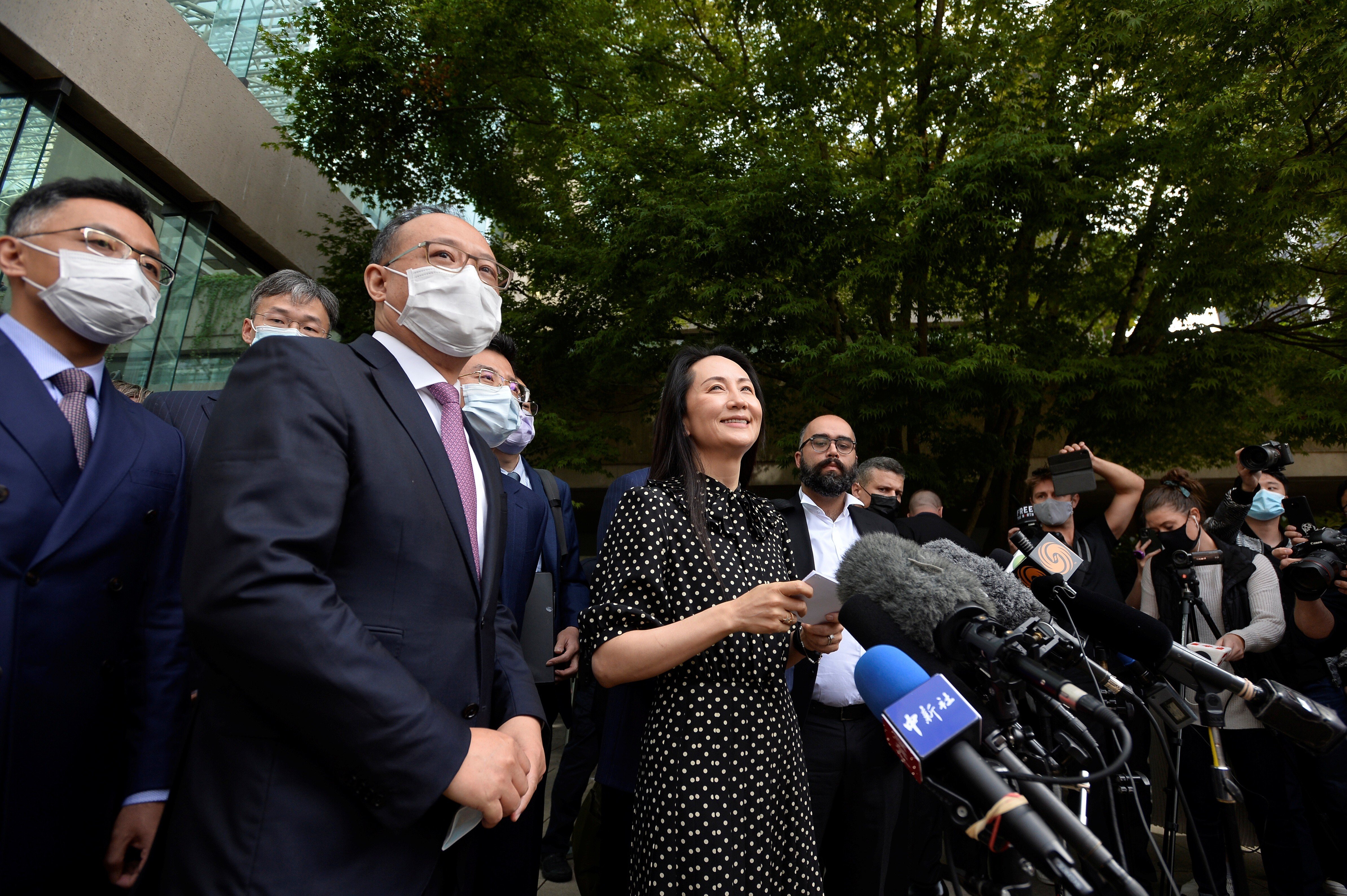 Huawei Technologies CFO Meng Wanzhou leaves court at the conclusion of a hearing in Vancouver, British Columbia, on September 24. Photo: Reuters
