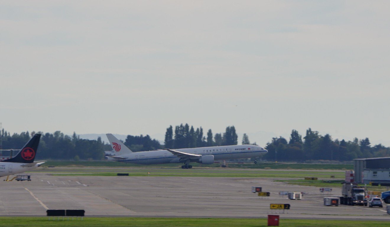 An unscheduled Air China 777, carrying Huawei executive Meng Wanzhou, lifts off from Vancouver International Airport, bound for China, on Friday afternoon. Photo: SCMP