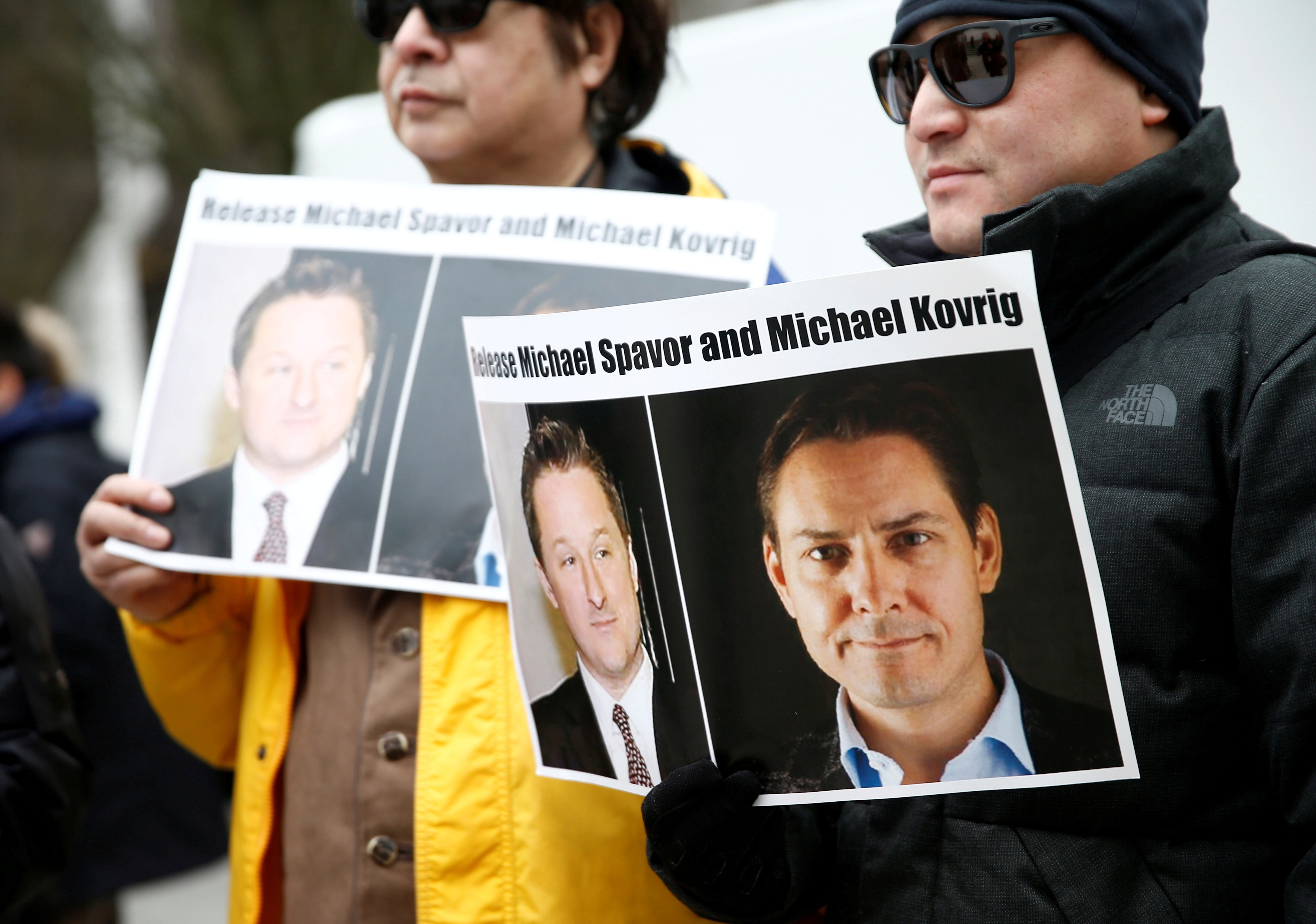 Supporters of the two men outside a court hearing for Meng Wanzhou in 2019. Photo: Reuters
