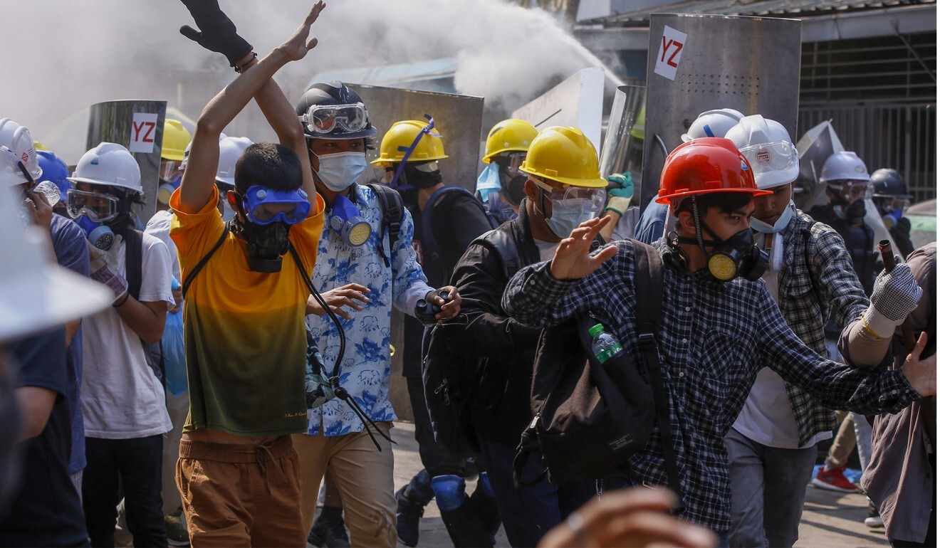 Anti-coup protesters in Yangon. Photo: AP