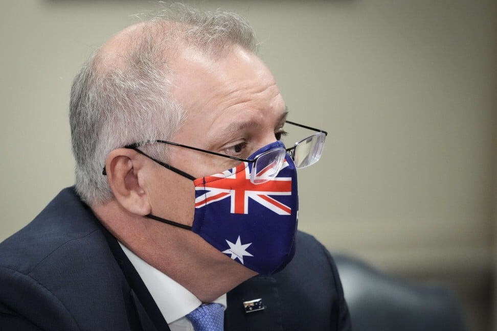Prime Minister of Australia Scott Morrison speaks during a meeting with US Secretary of Defence Lloyd Austin at the Pentagon on September 22, 2021 in Arlington, Virginia, after Australia, the US and Britain announced the Aukus security pact. Photo: Getty Images