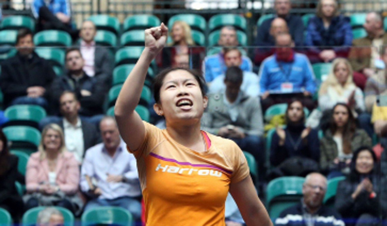 Annie Au celebrates after defeating Laura Massaro of England after reaching the World Championships quarter-finals. Photo: Handout