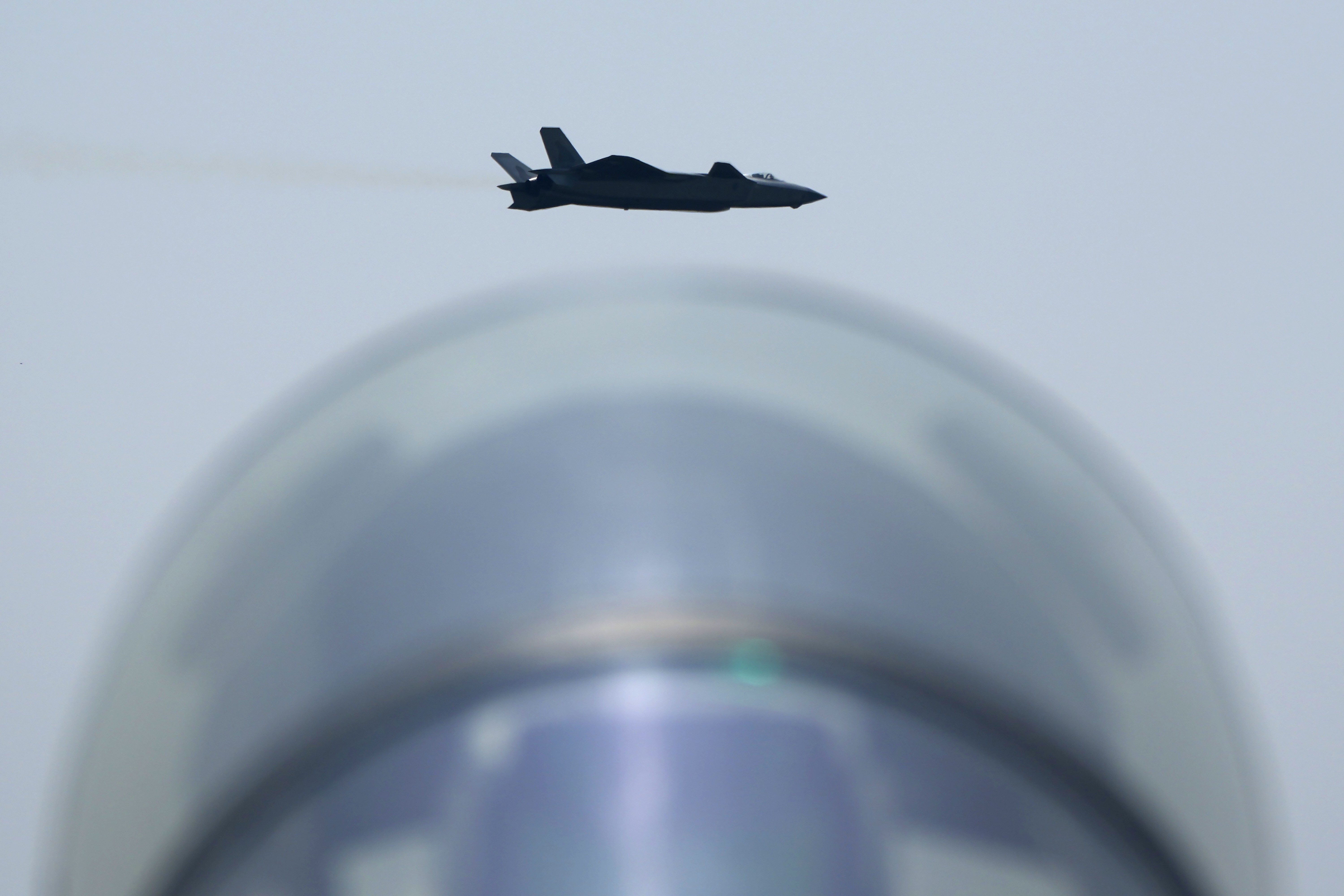 A Chinese J-20 stealth fighter jet performs at the Zhuhai Airshow on Wednesday. Photo: AP