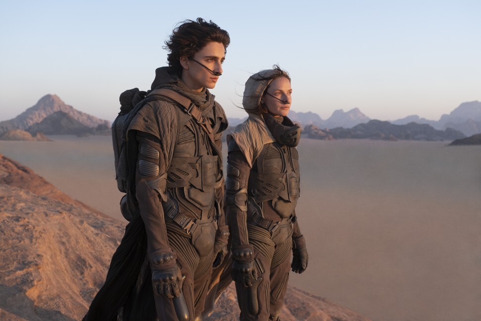 Timothee Chalamet (left), and Rebecca Ferguson in a scene from the upcoming 2021 film Dune, releasing on October 22. Photo: Warner Bros. Entertainment via AP.