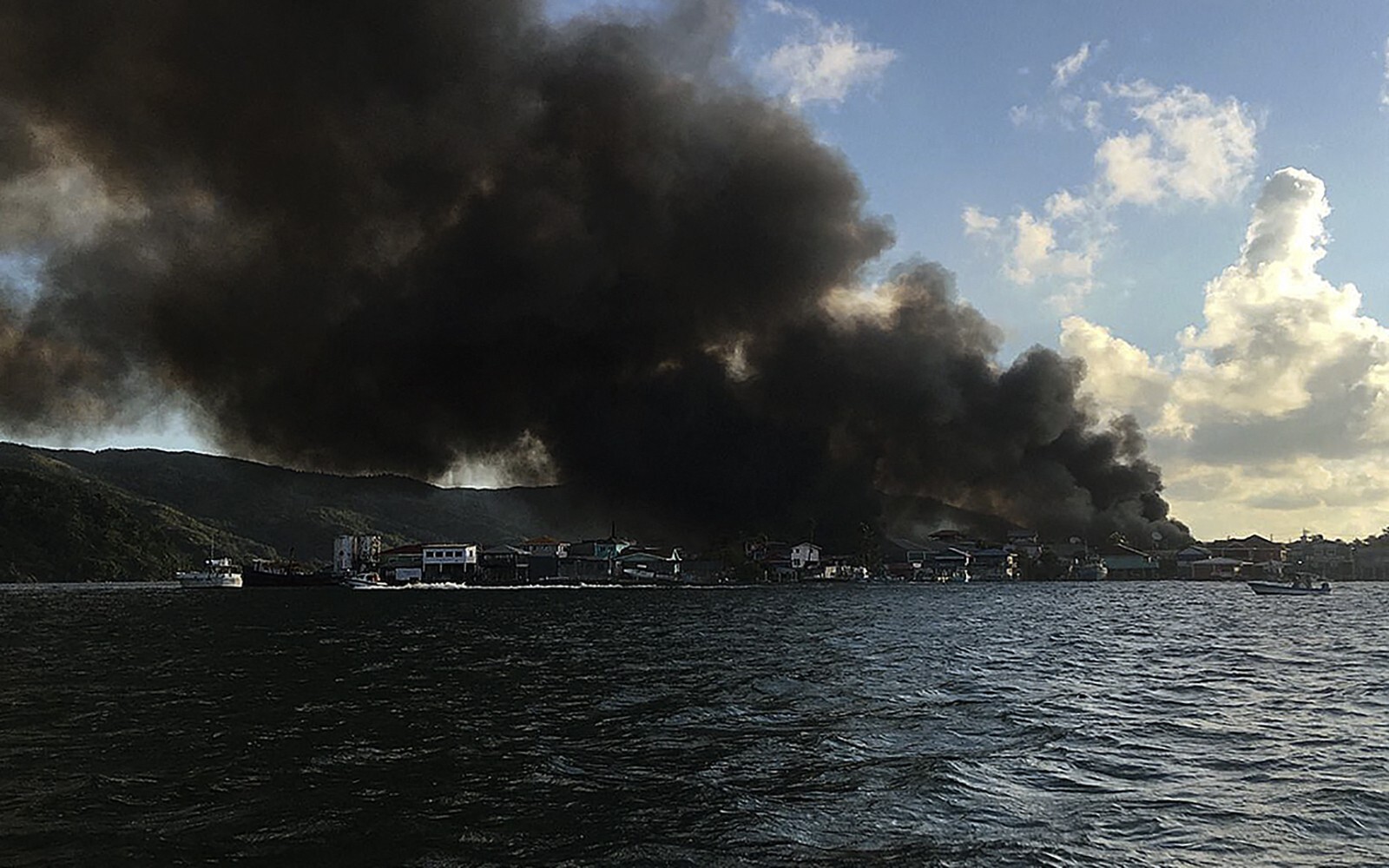 A fire on Guanaja island, in the Islas de la Bahia, Honduras on Saturday. Photo: AFP