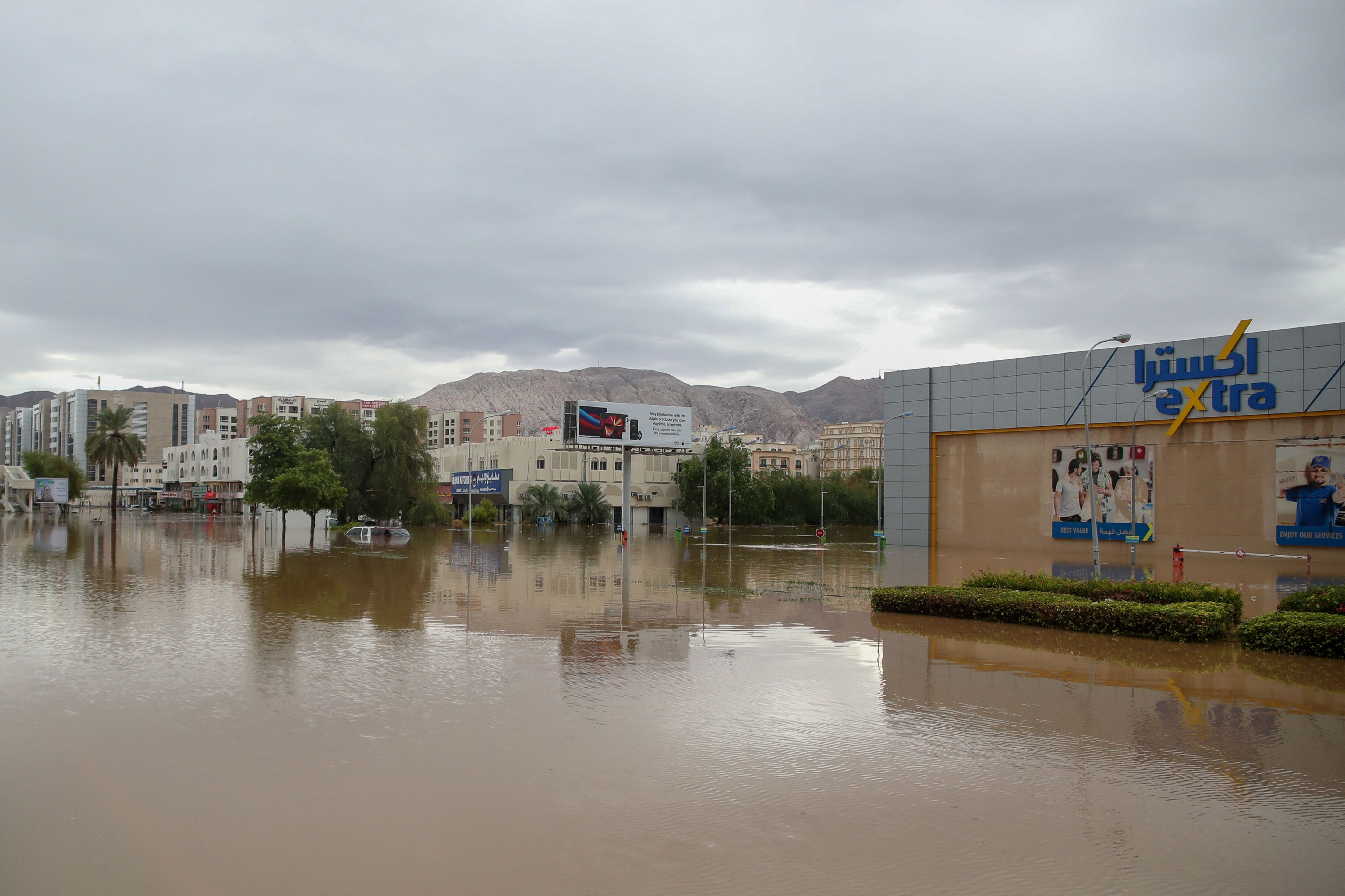 A flooded street after cyclone Shaheen hit Oman’s capital Muscat on Sunday. Photo: AFP