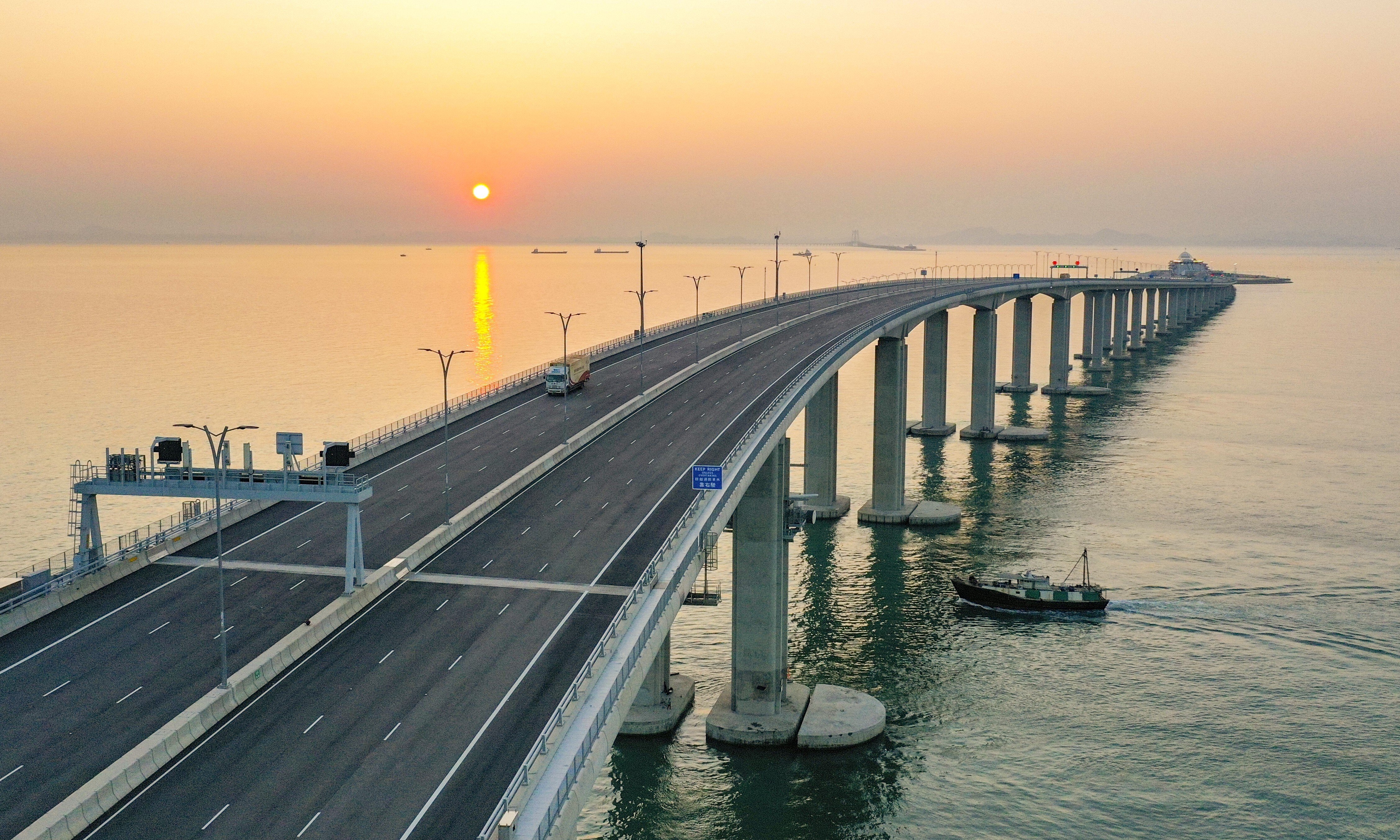 A view of the sunset from the Hong Kong end of the mega bridge. Photo: Winson Wong