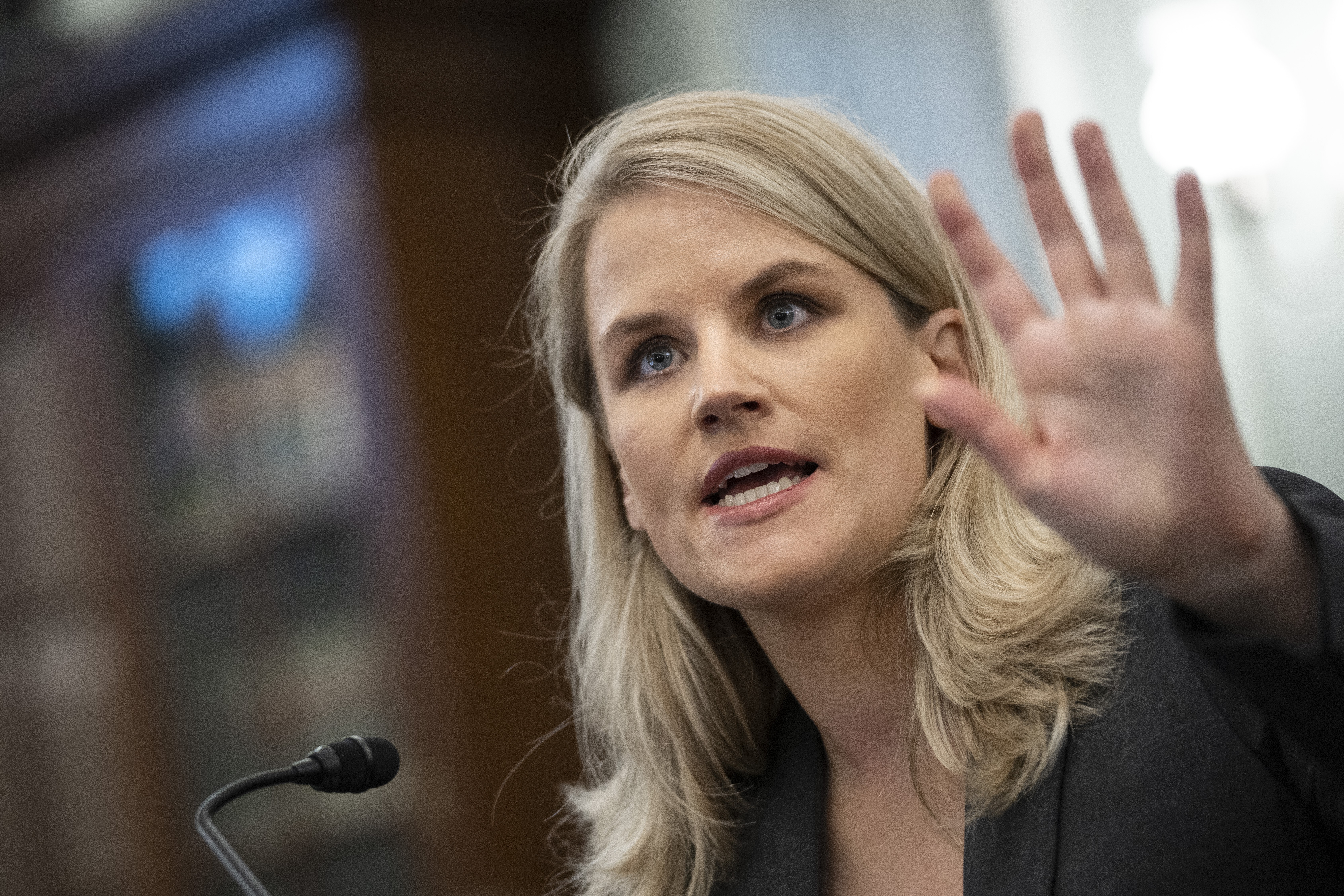 Frances Haugen, Facebook whistle-blower, speaks during a Senate Commerce, Science and Transportation Subcommittee hearing in Washington on Tuesday. Photo: Bloomberg