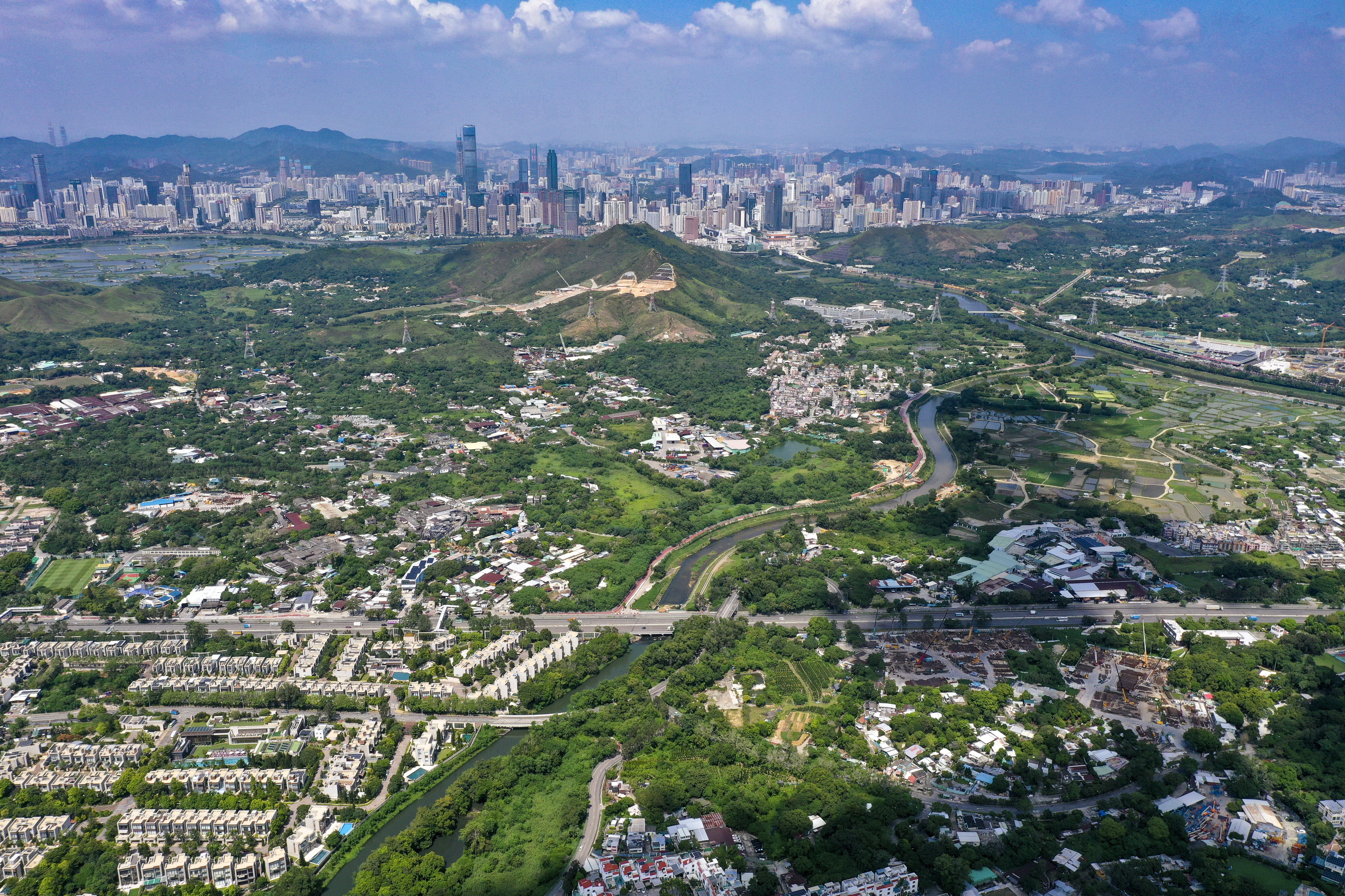 An aerial view of New Territories North, with Shenzhen seen in the distance. Photo: Winson Wong