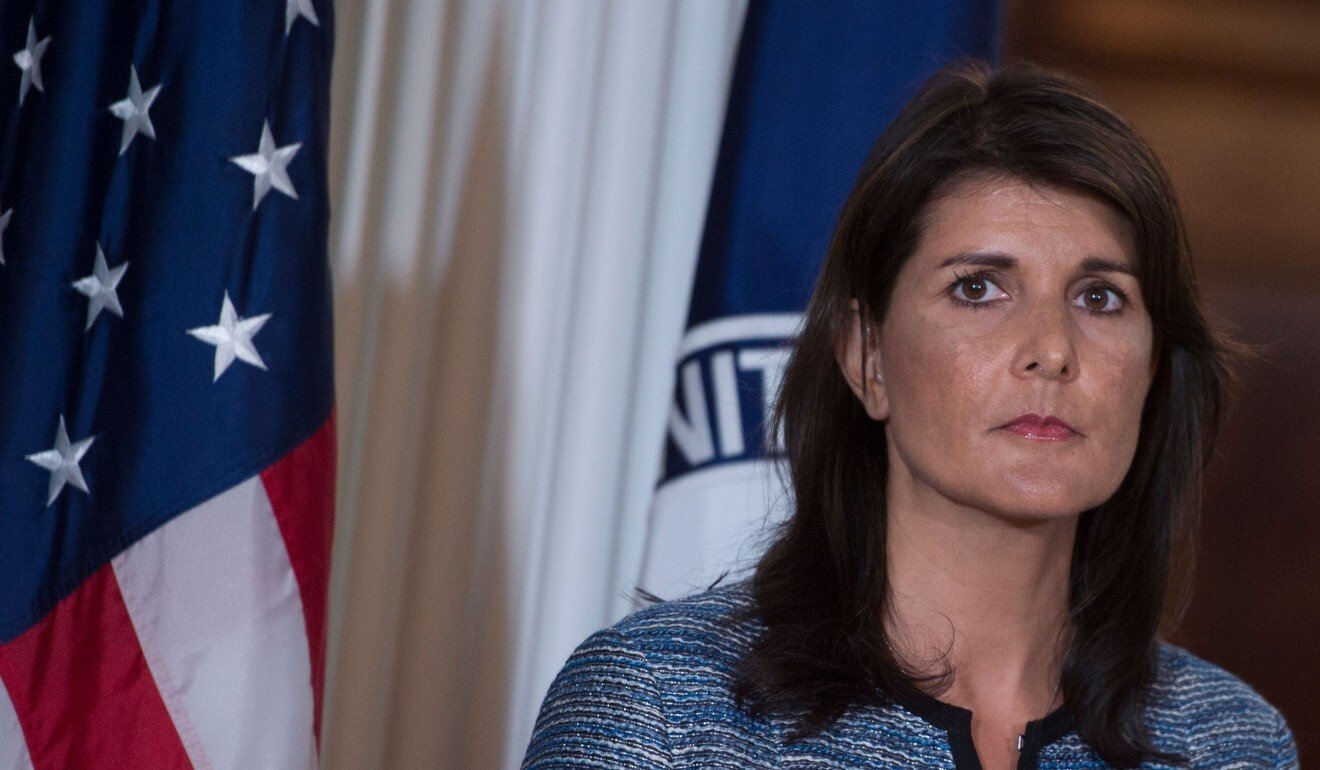 Nikki Haley, then the US ambassador to the United Nations, at the US Department of State in Washington, announcing on June 20, 2018, that the US was leaving the UN Human Rights Council. Photo: AFP
