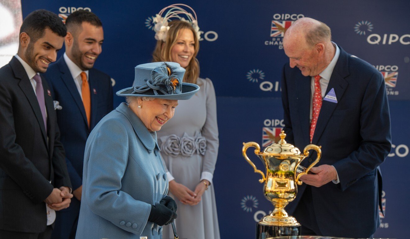 Her Majesty The Queen, pictured here with John Gosden and the Al Thani family, was inducted into the QIPCO British Champions Series Hall of Fame this week and will be awarded her medal on Saturday. Photo: British Champions Series Limited