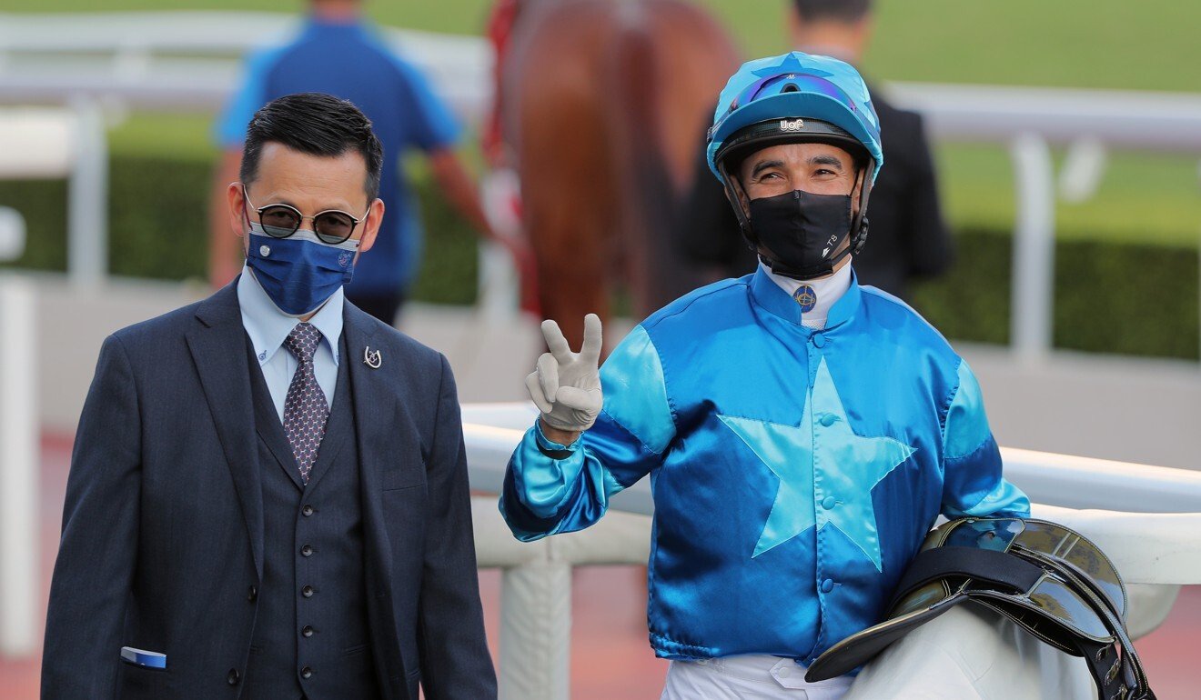 Trainer Frankie Lor and jockey Joao Moreira after Master Eight’s victory.