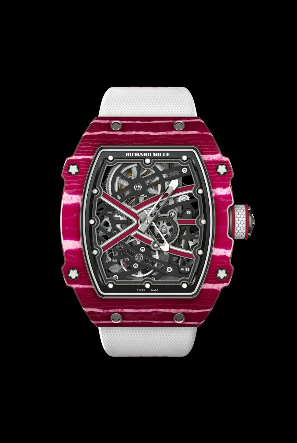 The RM 67-02 High Jump is made of Carbon TPT and Quartz TPT, with a finish in crimson resin to match the flag of Qatar, Barshim’s home country. Photo: Richard Mille