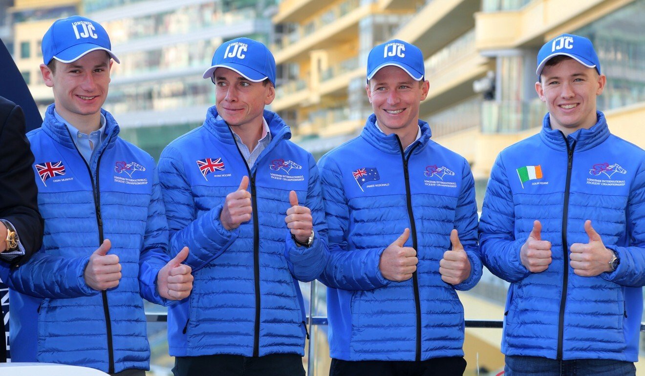 Oisin Murphy (left), Ryan Moore, James McDonald and Colin Keane ahead of the 2019 International Jockeys’ Championship.