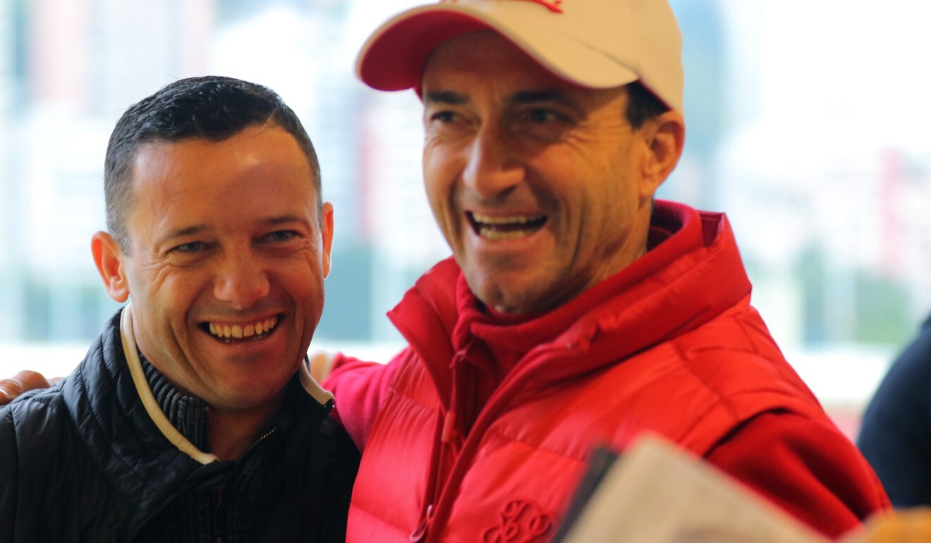 Old sparring partners Brett Prebble (left) and Douglas Whyte enjoy a lighter moment at Happy Valley last year.